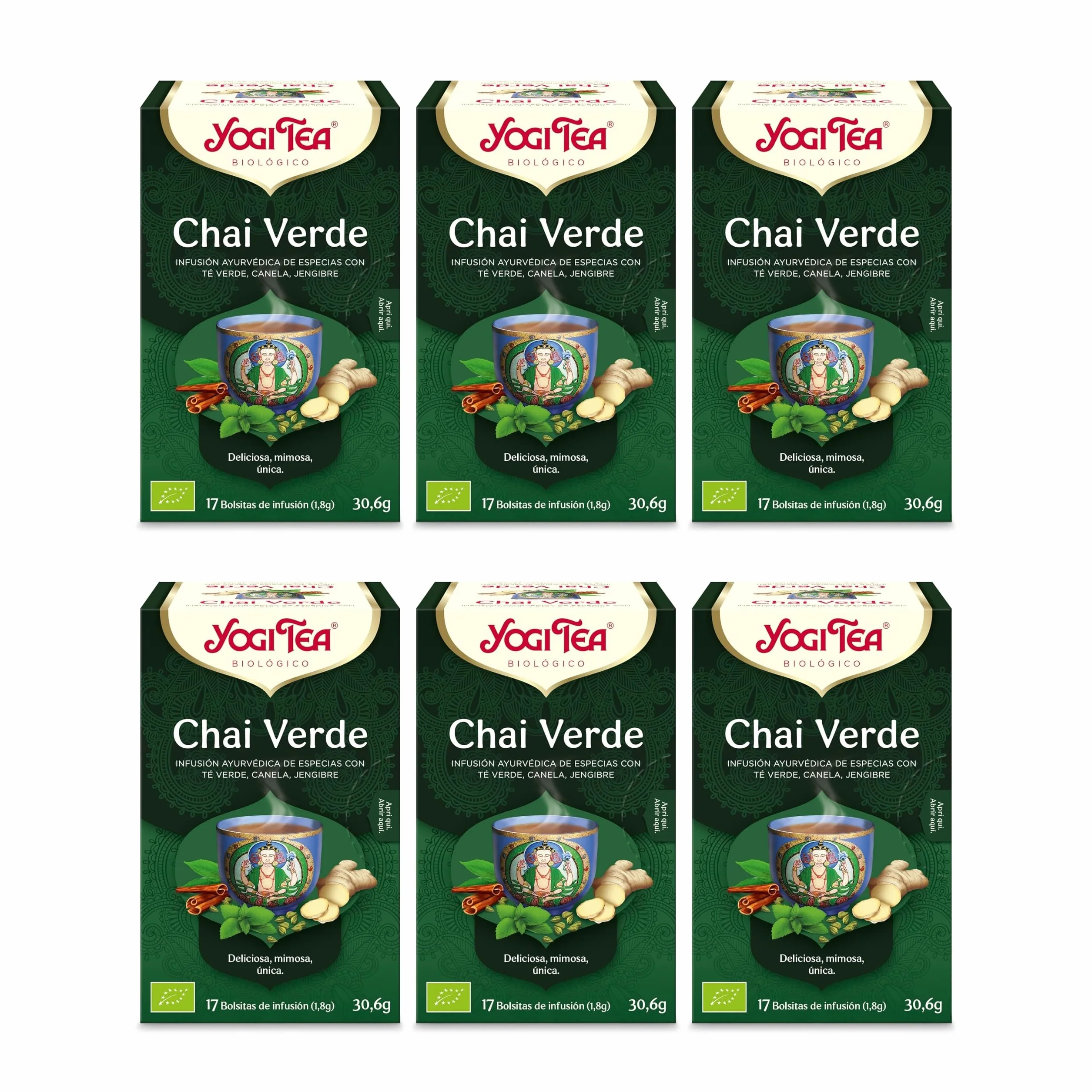 Yogi Tea Green Chai Infusión Ayurvédica Té Verde Canela Jengibre Pack 102 bolsitas