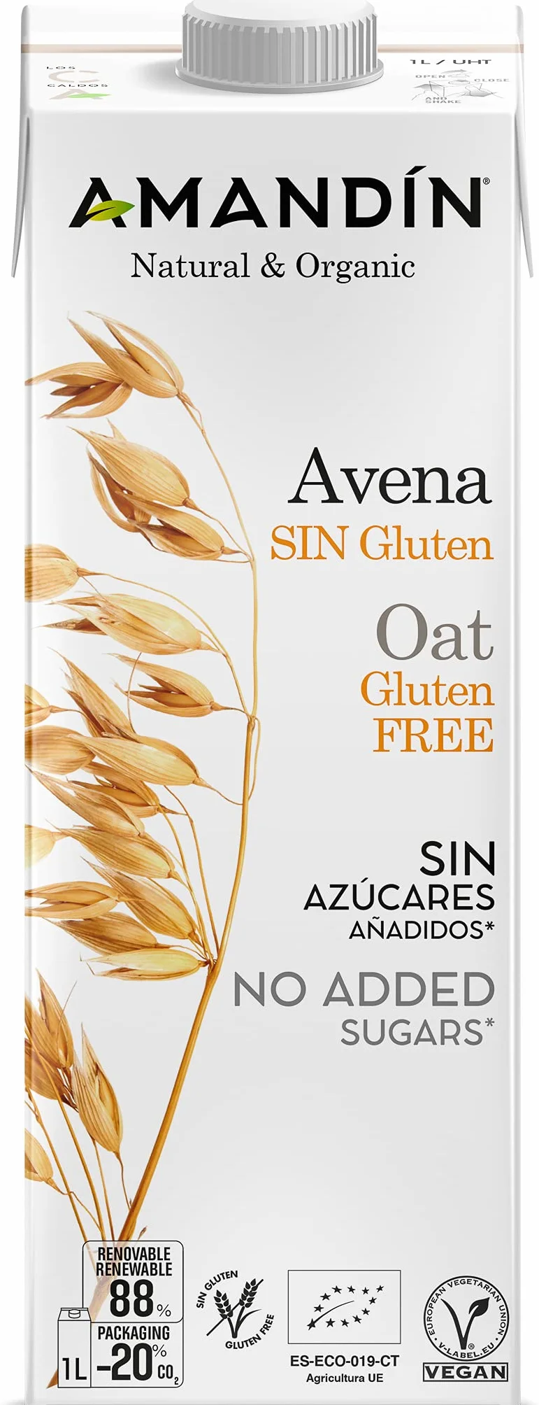 Amandin Bebida Ecológica De Avena Sin Gluten 1 L