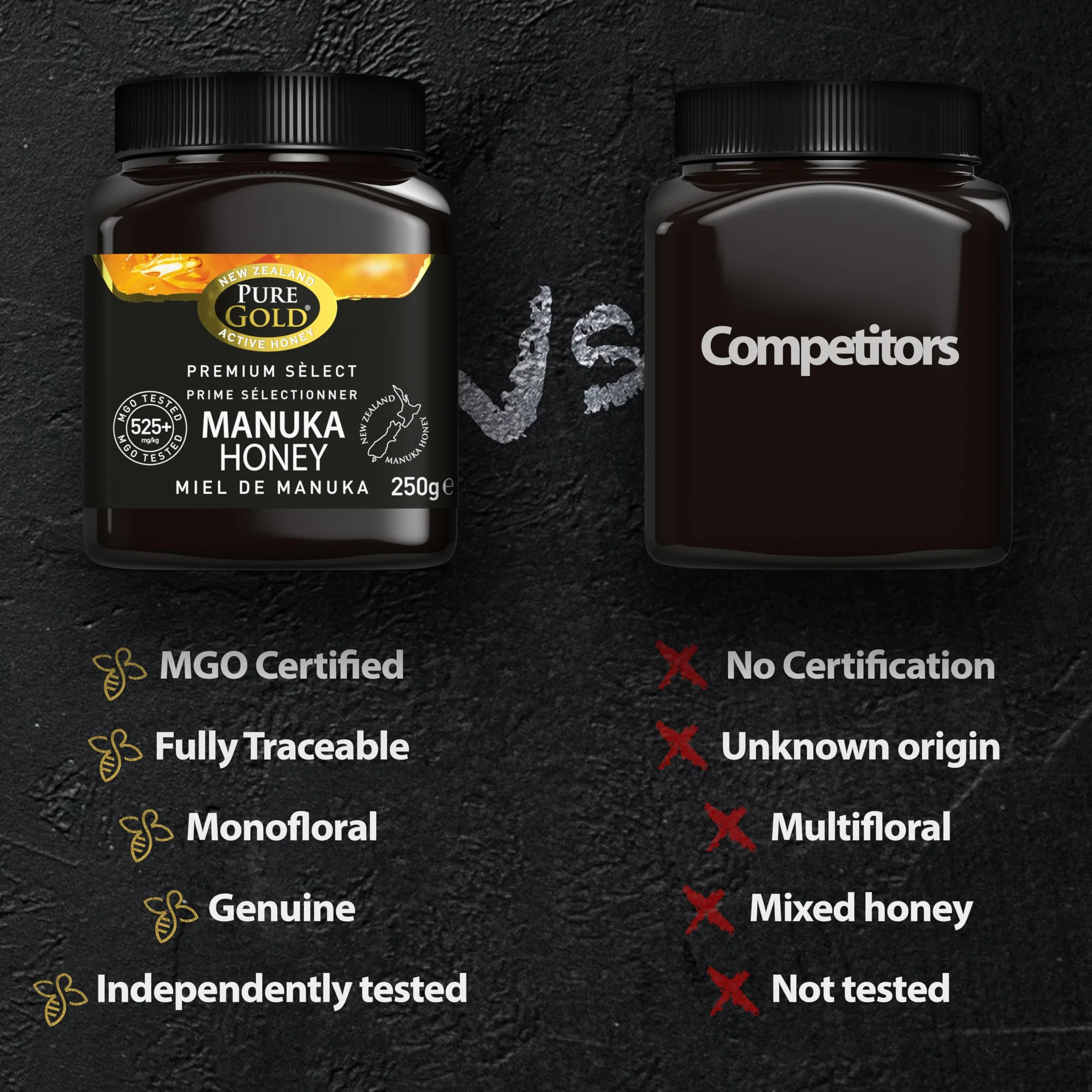 Pure Gold Miel Natural Cruda de Manuka, Ecológica, Producida en Nueva Zelanda