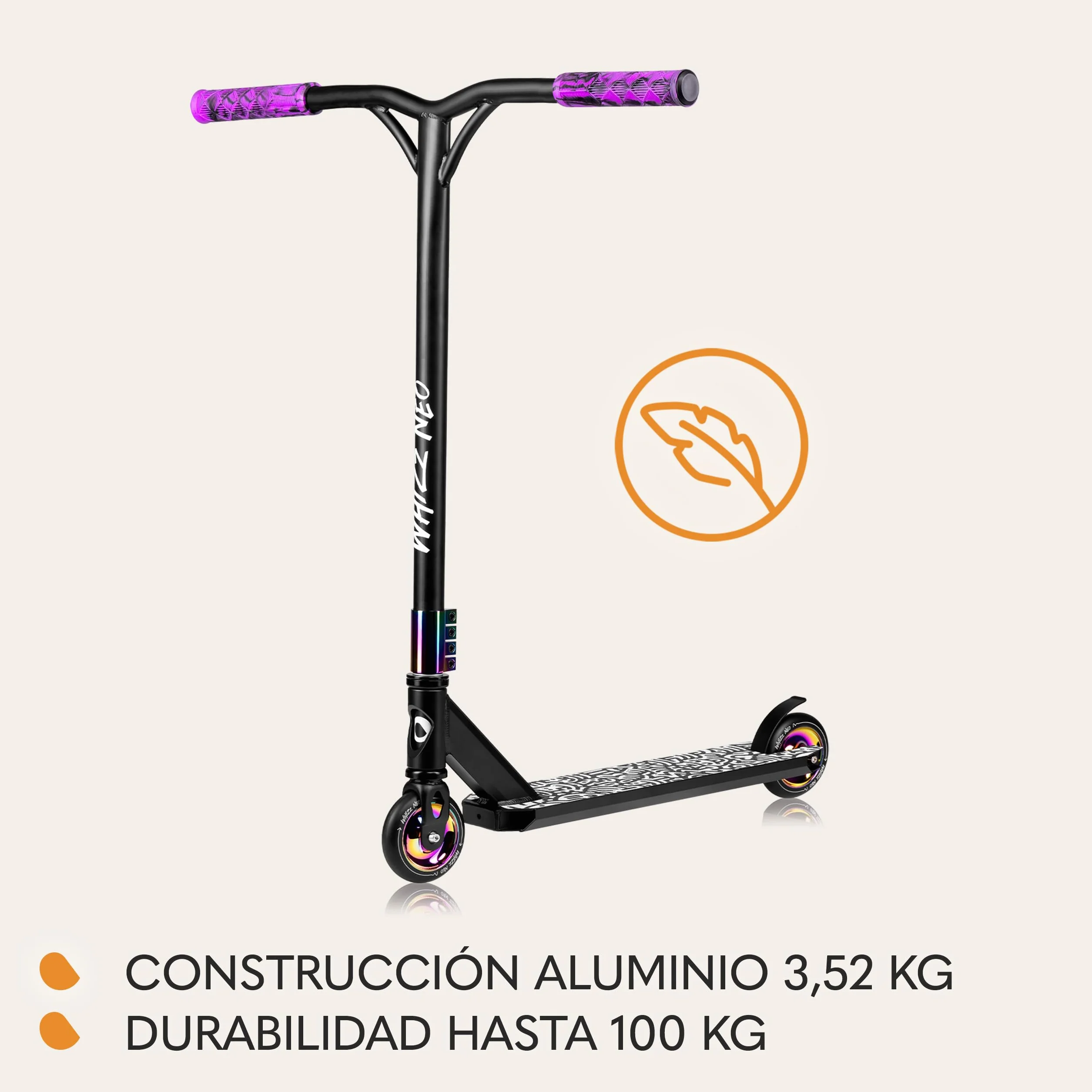 LIONELO Stunt Scooter para niños, Ruedas 110 mm, Freno Guardabarros, Cubierta Aluminio, Manillar T Ancho