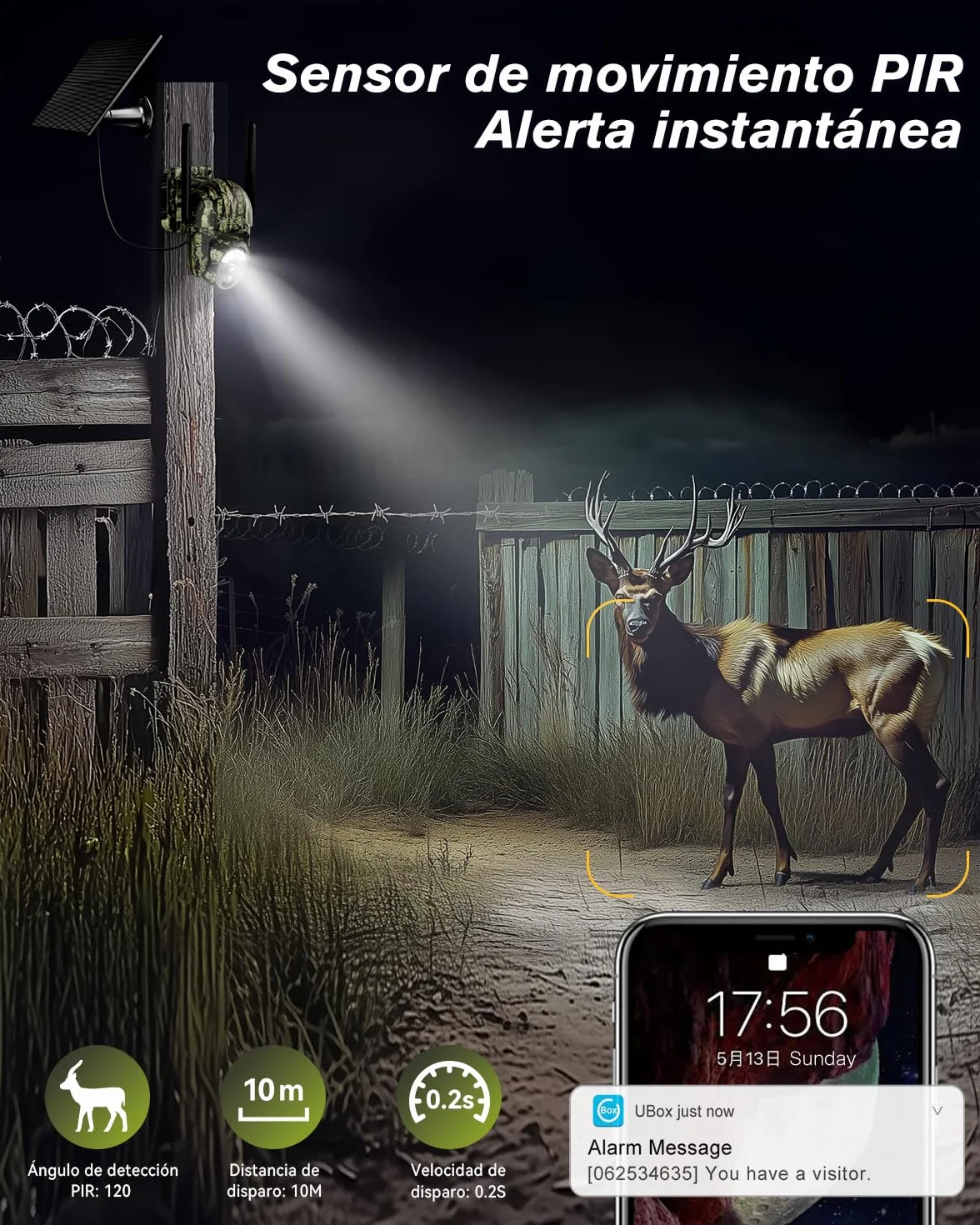 Xega 4G LTE Cámara de Caza Solar 2K PTZ, PIR Detección, Visión Nocturna Color, IP65