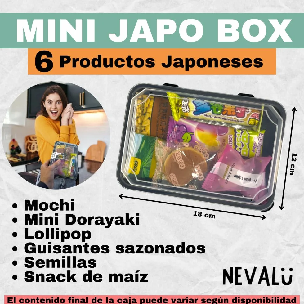 Mini Japo Box NEVALÜ. Caja de Productos Asiaticos para Regalar. Snacks Dulces y Salados. Delicias Asiaticas.
