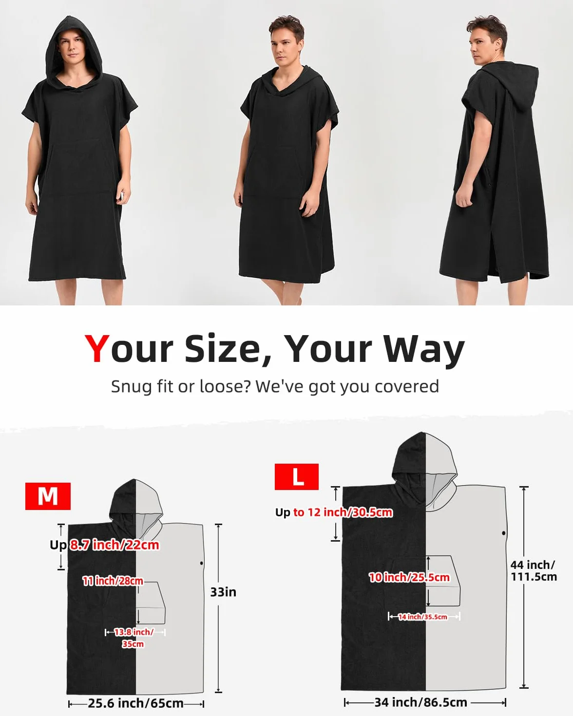 Poncho de Surf Abahub de Microfibra para Hombre y Mujer, Toalla Absorbente y de Secado Rápido
