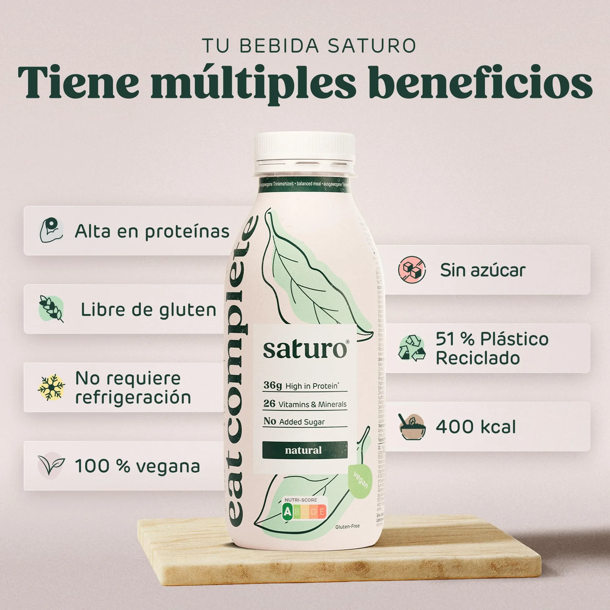 Saturo Batido de Original Sustituto de Comida | Comida para astronautas con proteínas y 500kcal | Vegano | Comida bebible con nutrientes esenciales | 6 x 500 ml