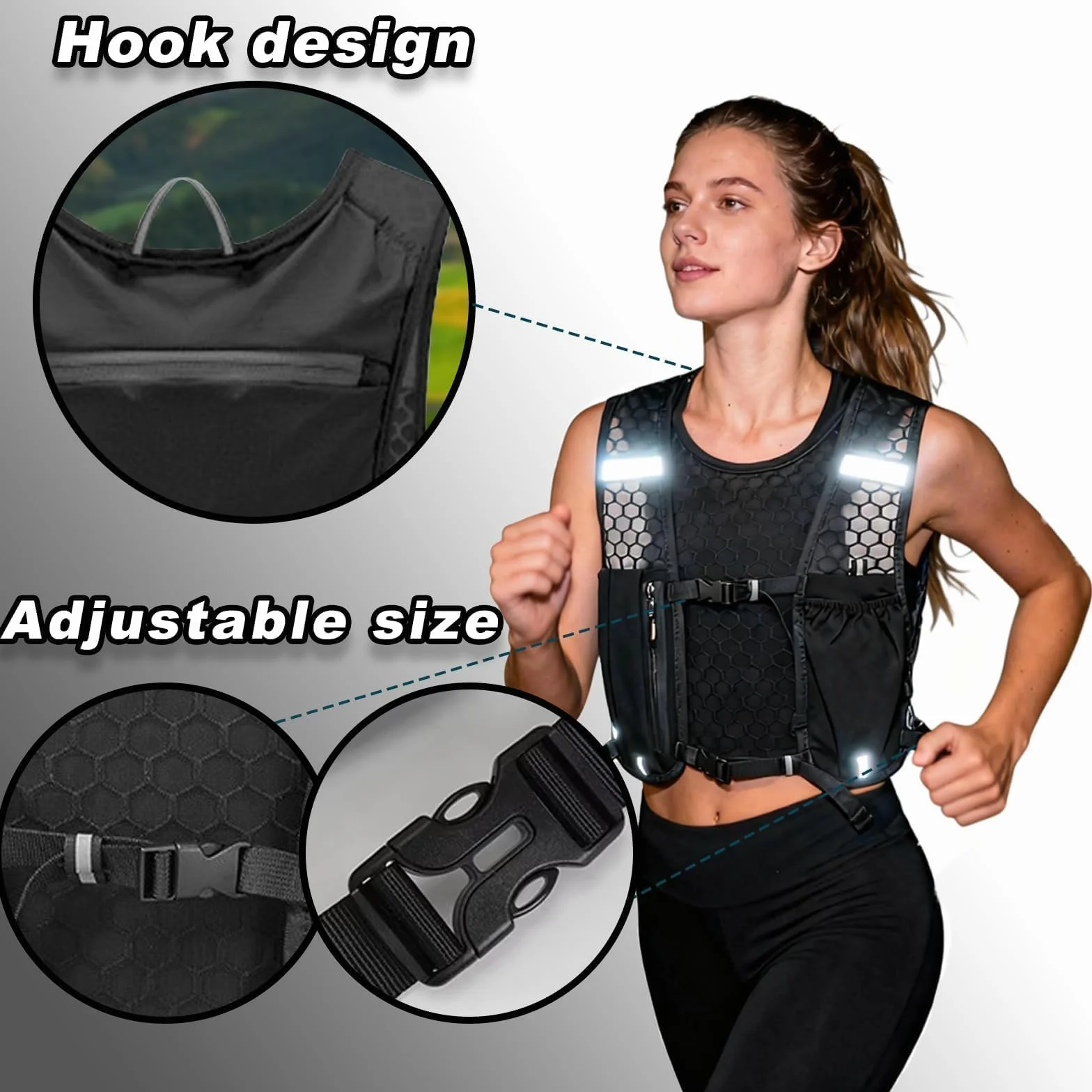 Chaleco de Hidratación para Correr, Mochila Multifunción Ligera Transpirable con Tira Reflectante Ajustable