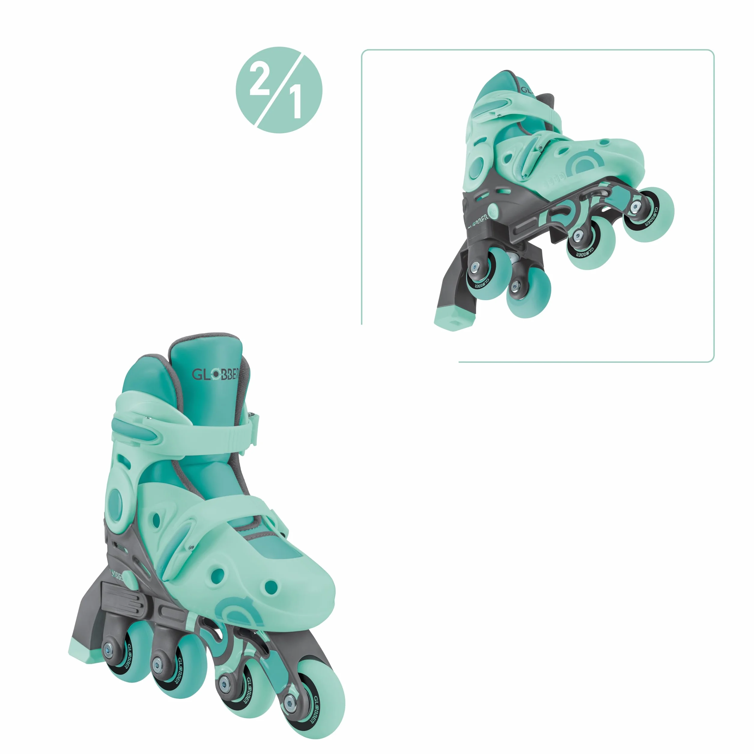 Globber Patines en Línea 2 en 1 - Patines niños 3-5+ años Talla 30-33 Verde Menta