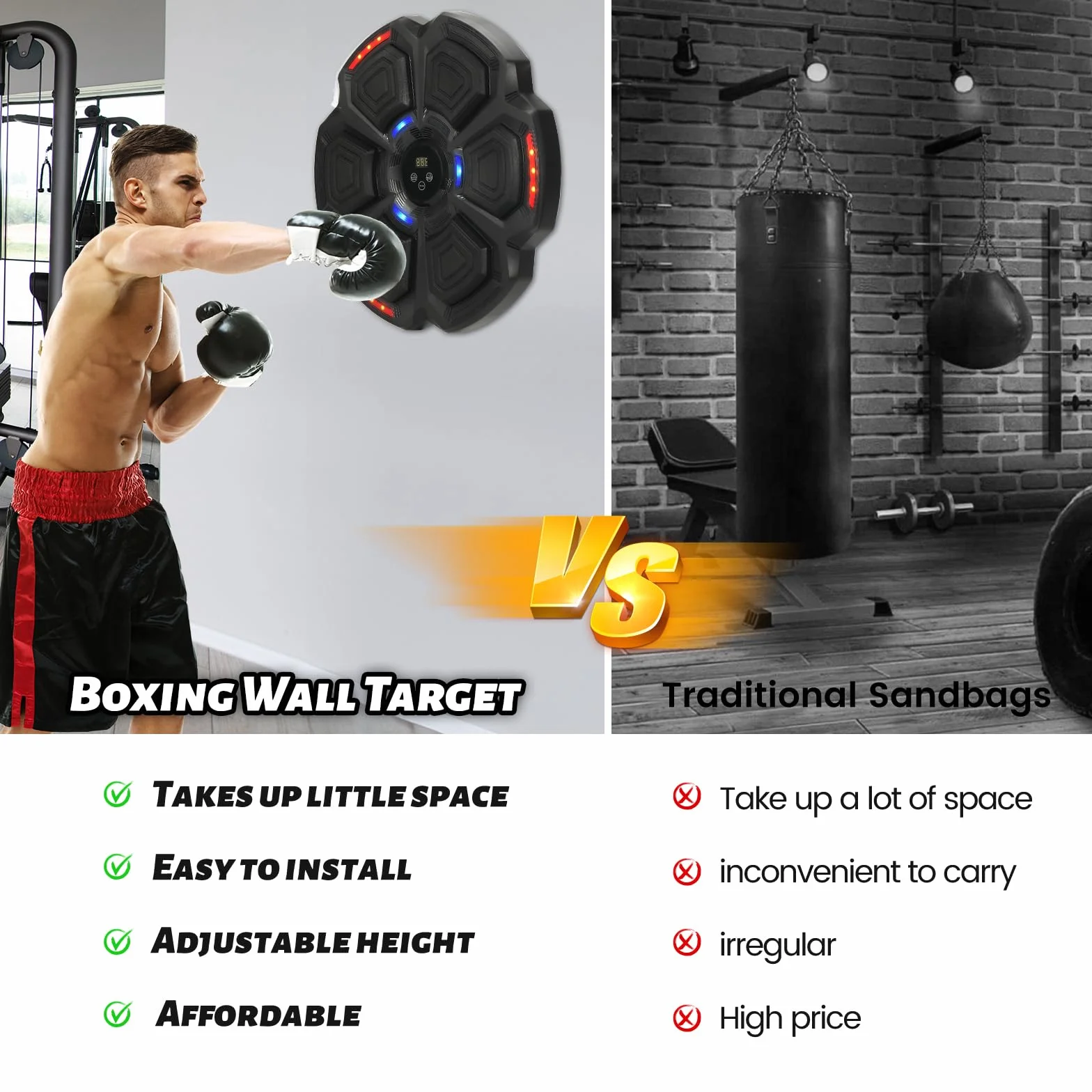 Máquina de Boxeo Musical de Pared con Guantes, 9 Modos de Velocidad, Modo de Conteo, Bluetooth para Entrenar y Liberar Estrés