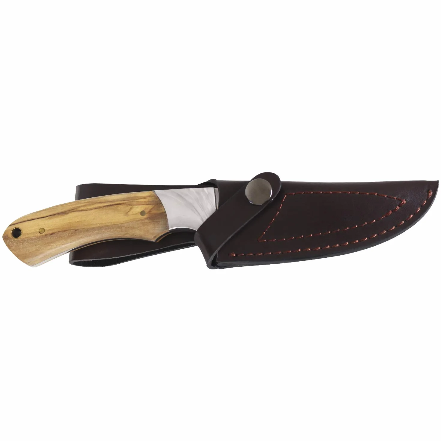 iFIELD Cuchillo de caza Camper EL29018, mango de olivo, hoja 10,8 cm, acero pulido, funda piel