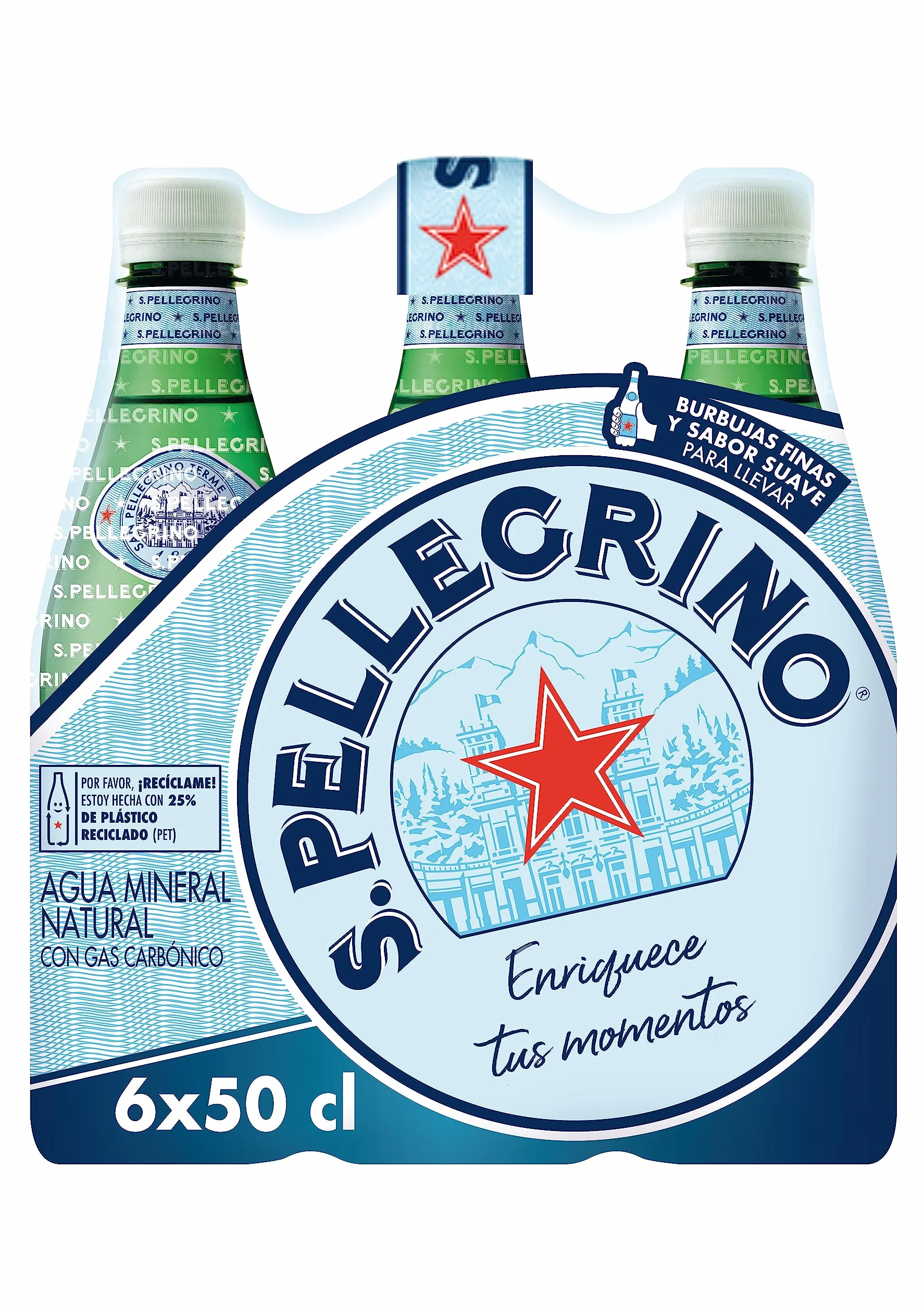 S. Pellegrino Agua Mineral Natural con Gas 4 Packs de 6 x 50cl, 24 botellas
