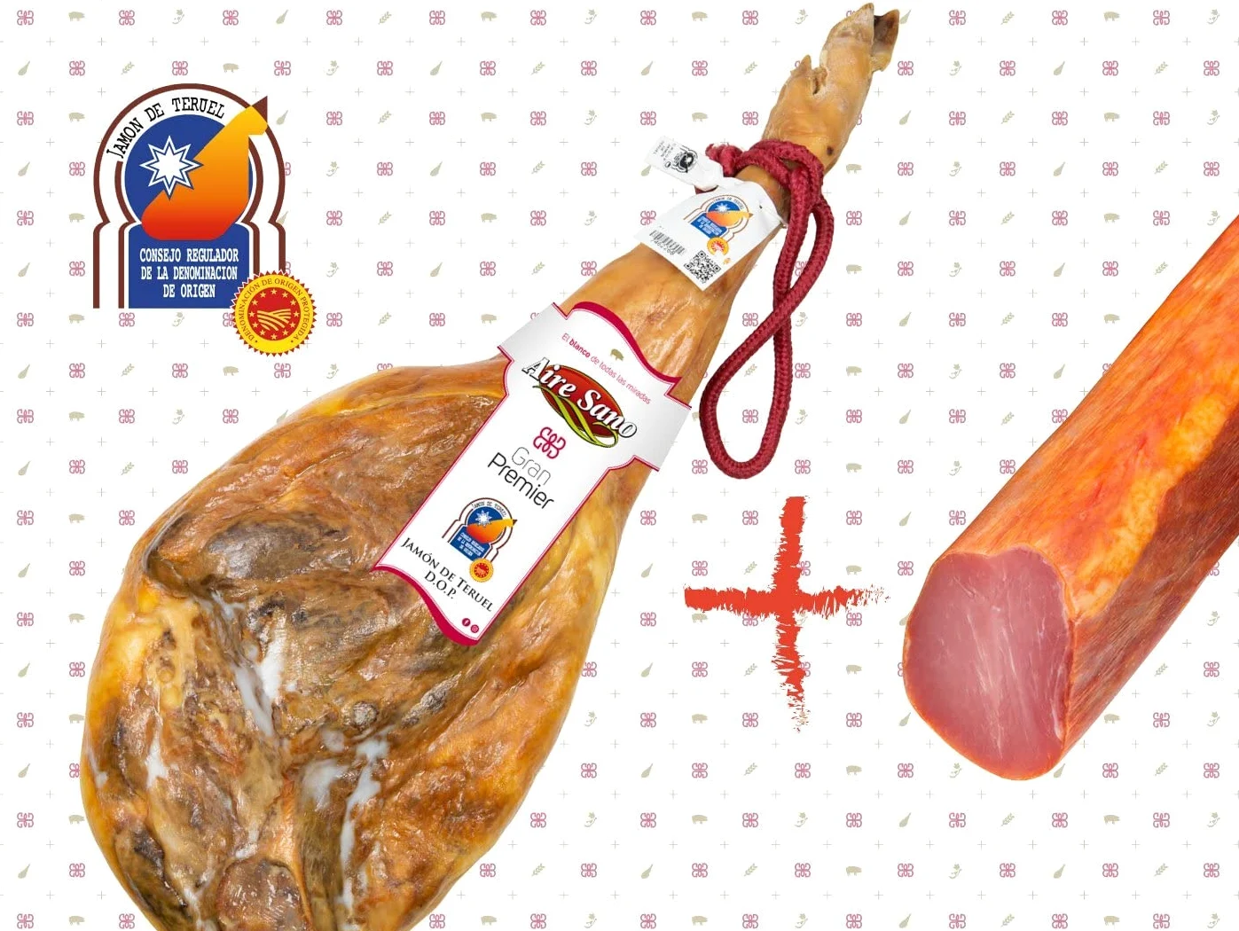 Aire Sano - Jamón de Teruel DOP Gran Premier entre 8-8.5 Kg + Taco de Lomo Padre 100% Duroc de 310g - Envasado al vacío