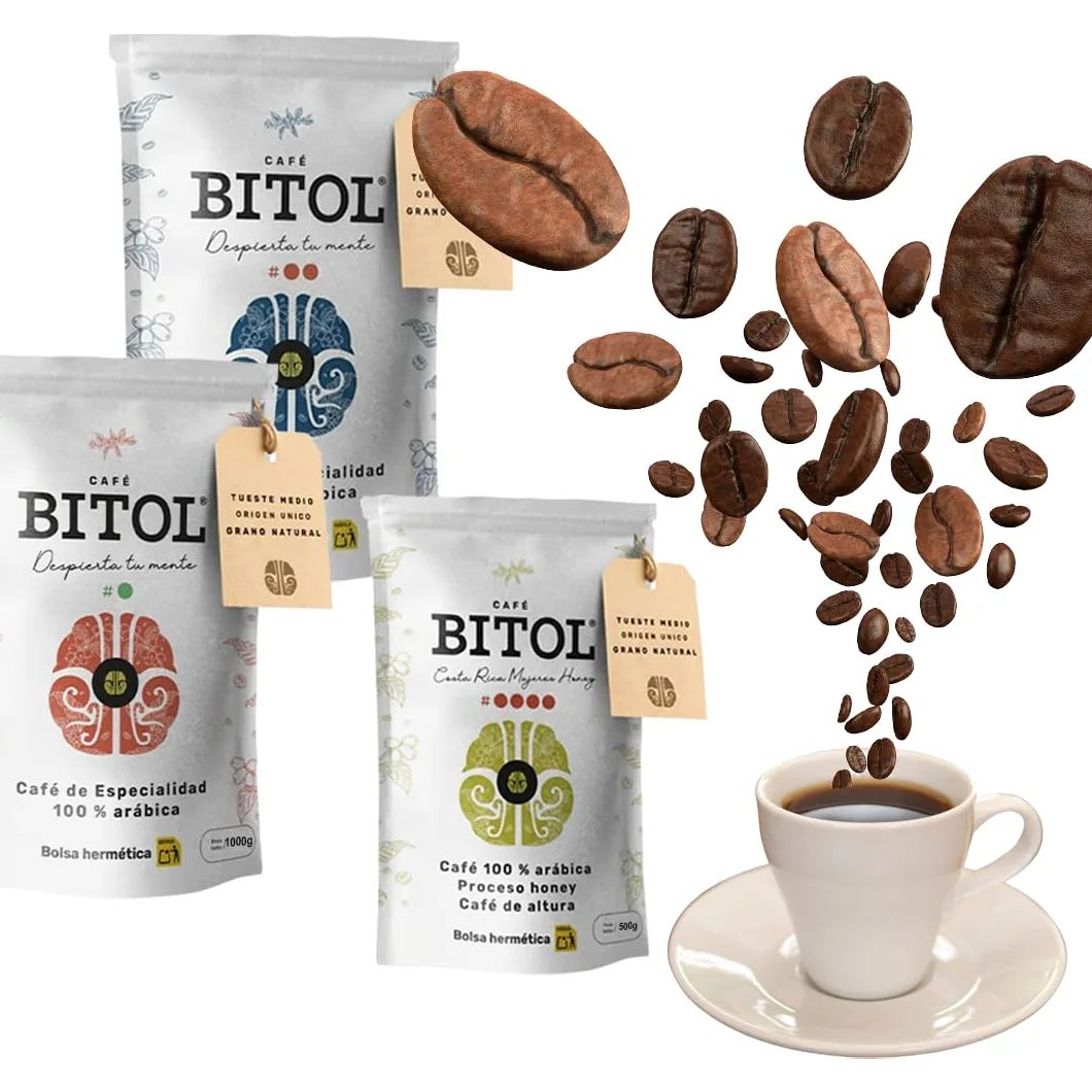 BITOL COFFEE | Pack de 3 Cafés de Especialidad en Grano Natural | Guatemala Antigua + Costa Rica Yellow Honey + Colombia Huila Supremo | Café Gourmet Tueste Medio | Arábica de Origen Único | 2500 gr