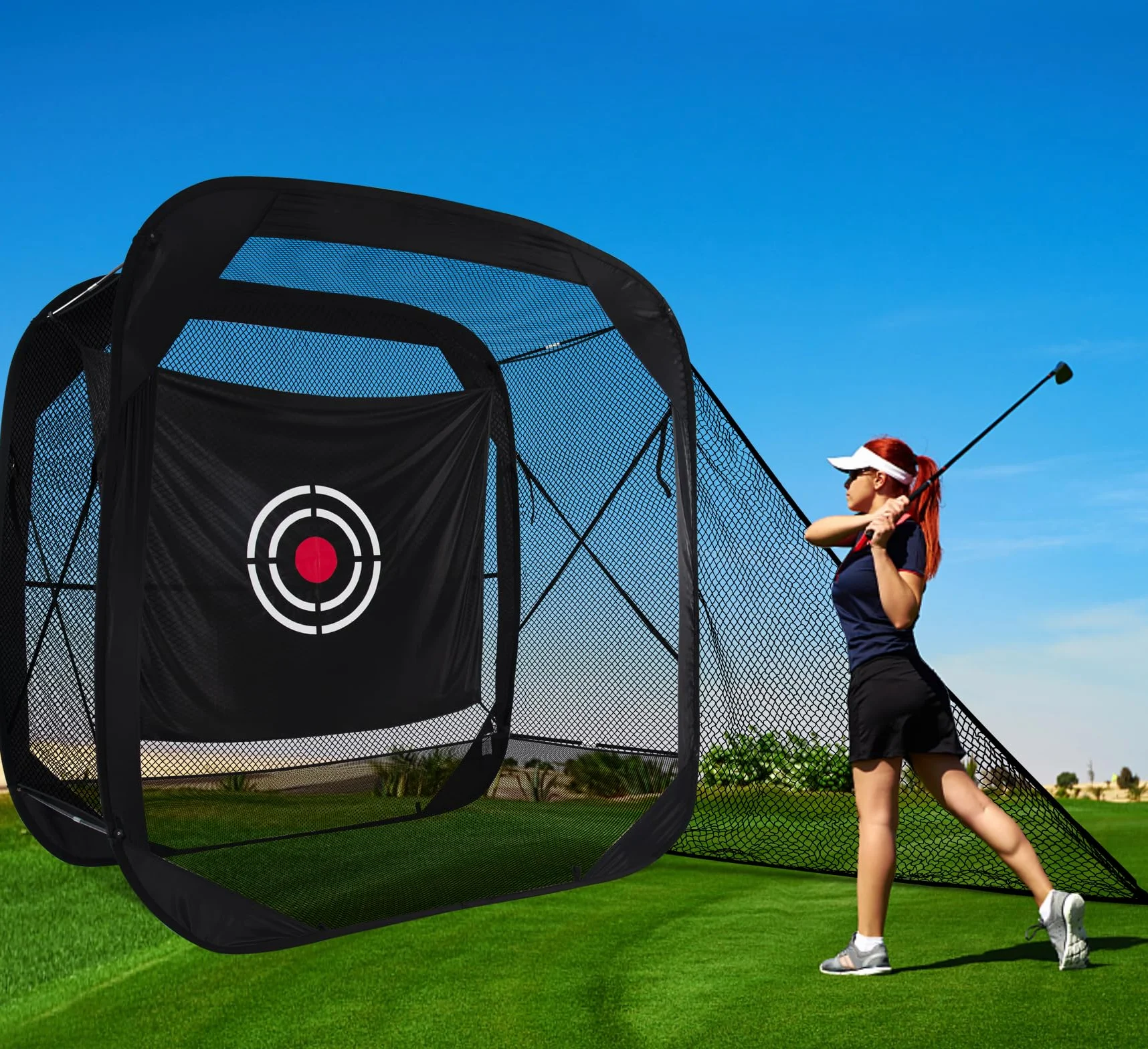 Kapler Red de Golf,2.1x2.1x1.2 m Red Golf, Red de práctica de Golf Pop-up, Negro, Red de Golf portátil