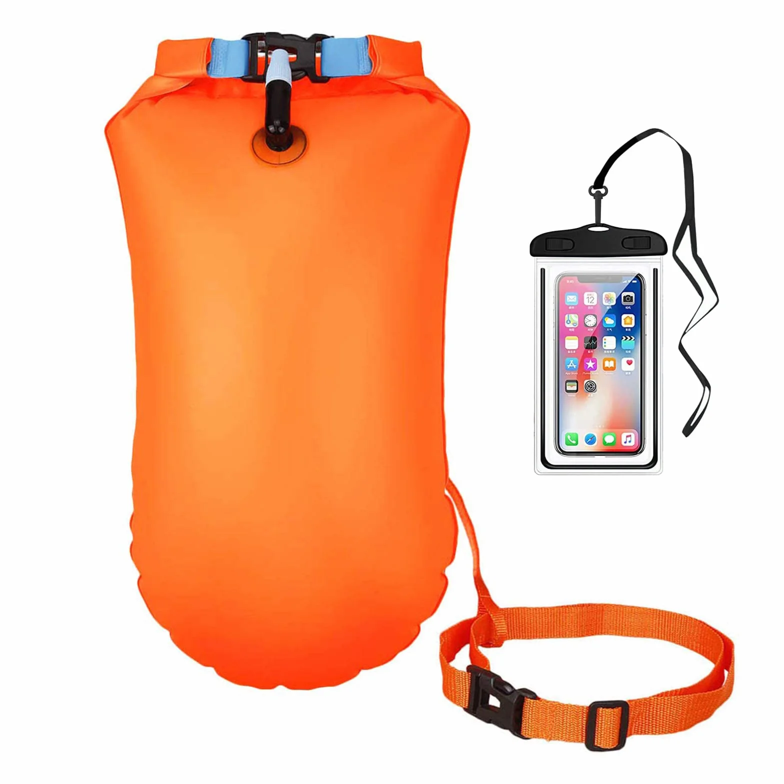 Boya de Natación 20L con Bolsa Estanca, Cinturón Ajustable Swim Buoy para Triatlón, Inflable Muy Visible