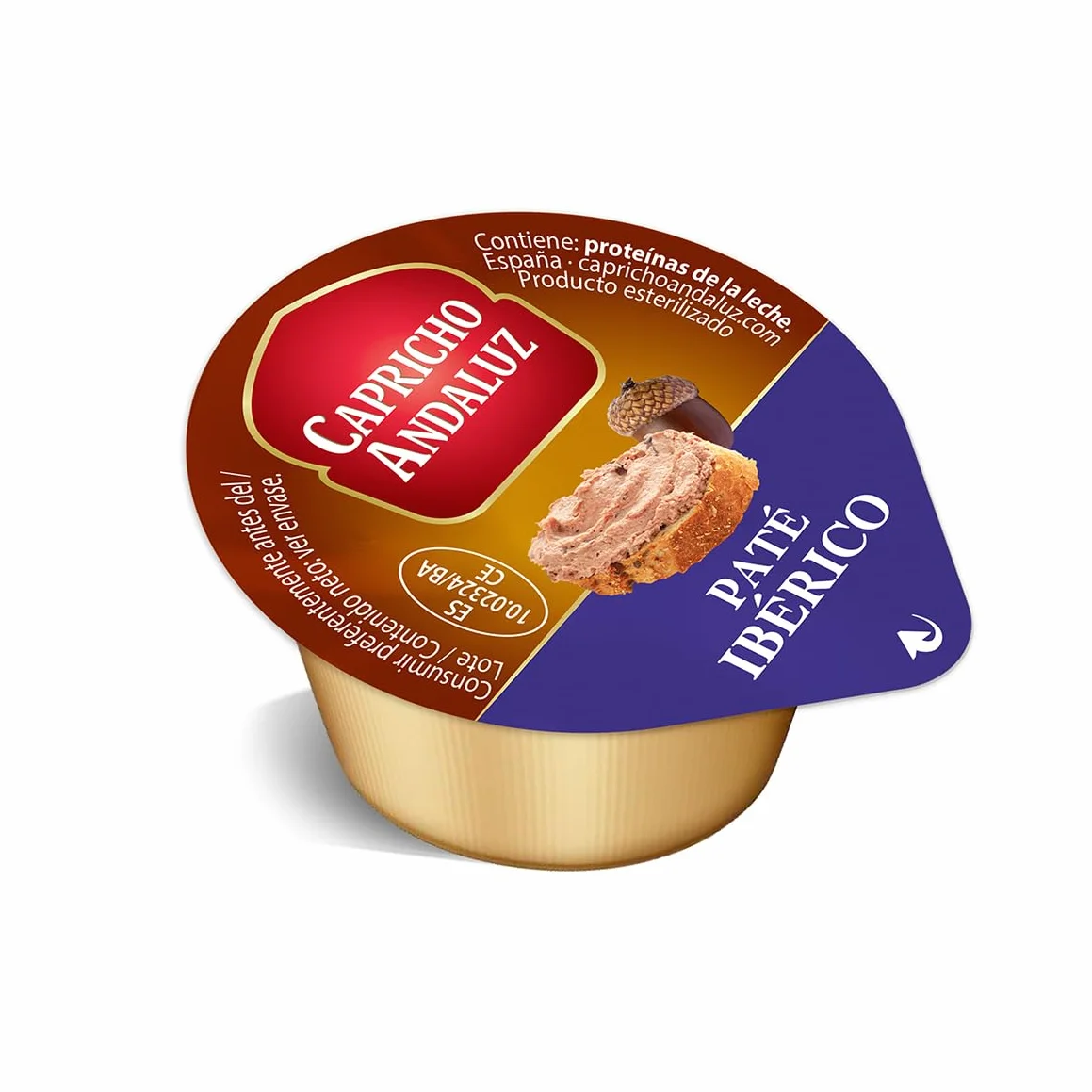 Capricho Andaluz - Caja Paté Ibérico 60 Unidades en Monodosis de 25 gr, Untable para tus Desayunos y Meriendas con un Envasado Práctico y Cómodo para Llevar