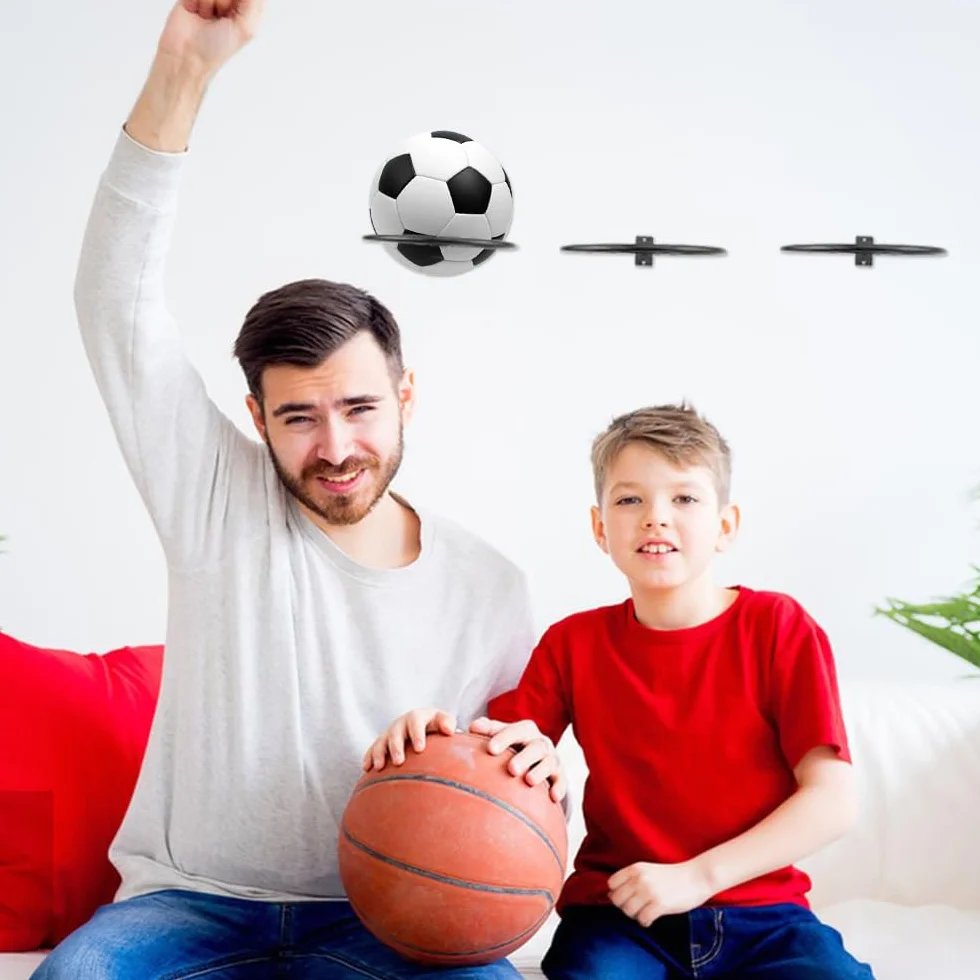Soporte para Balones Pared 3 Piezas Estante Universal de Metal para Fútbol Baloncesto Voleibol Rugby (Negro)