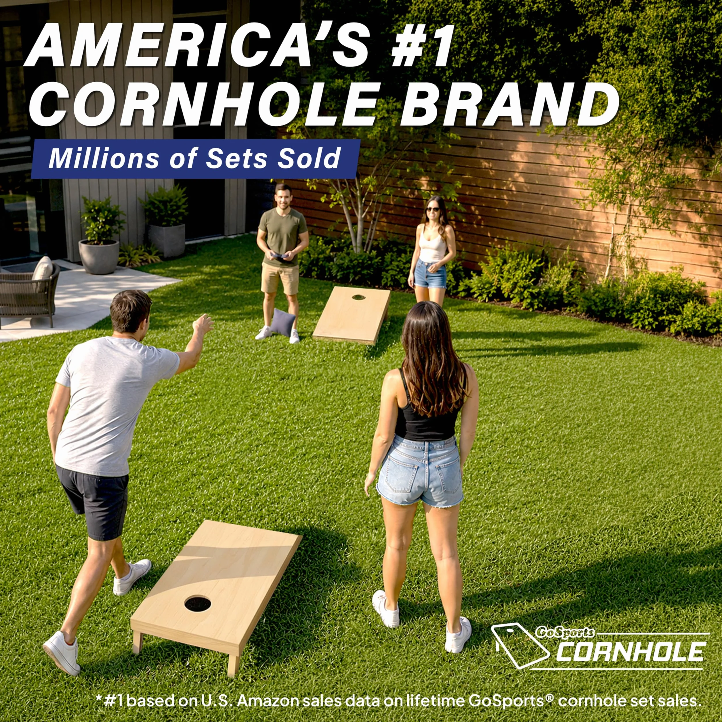 GoSports Juego de Cornhole de Madera Maciza 4x2 pies 3x2 pies 8 Bolsas