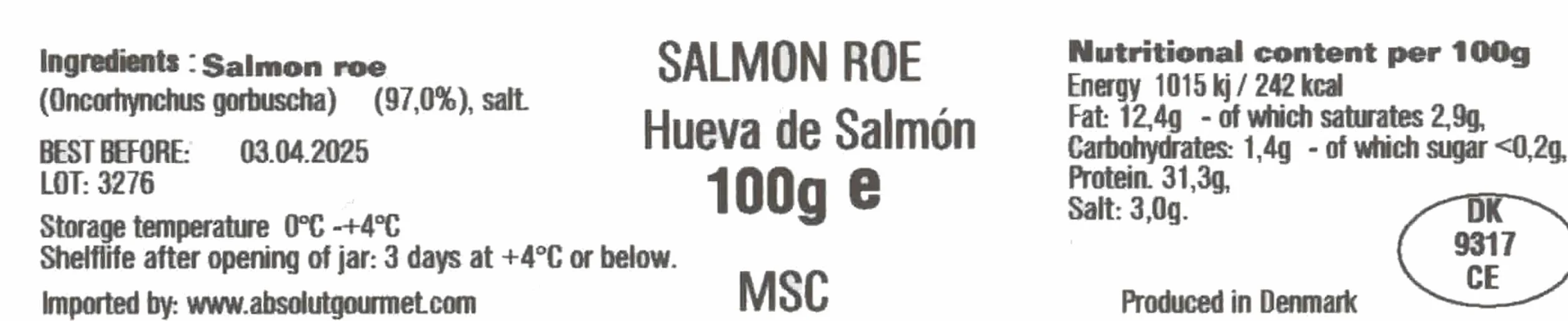 Caviar Rojo de Pink Salmon (Gorbuscha) 100 gr