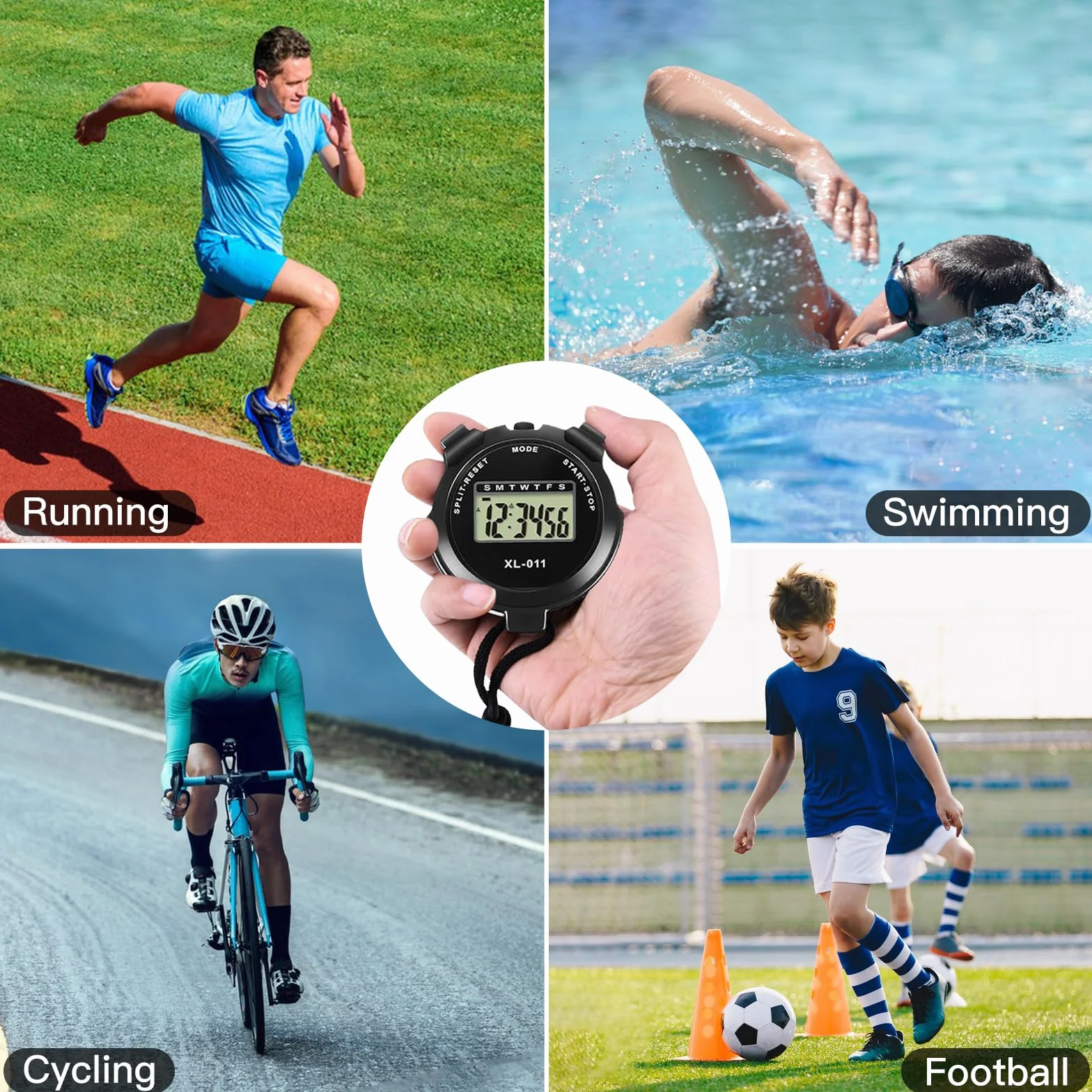 Cronómetro Deportivo Digital Profesional 3 Piezas, Cronógrafo de Mano Reloj para Fútbol Correr Natación
