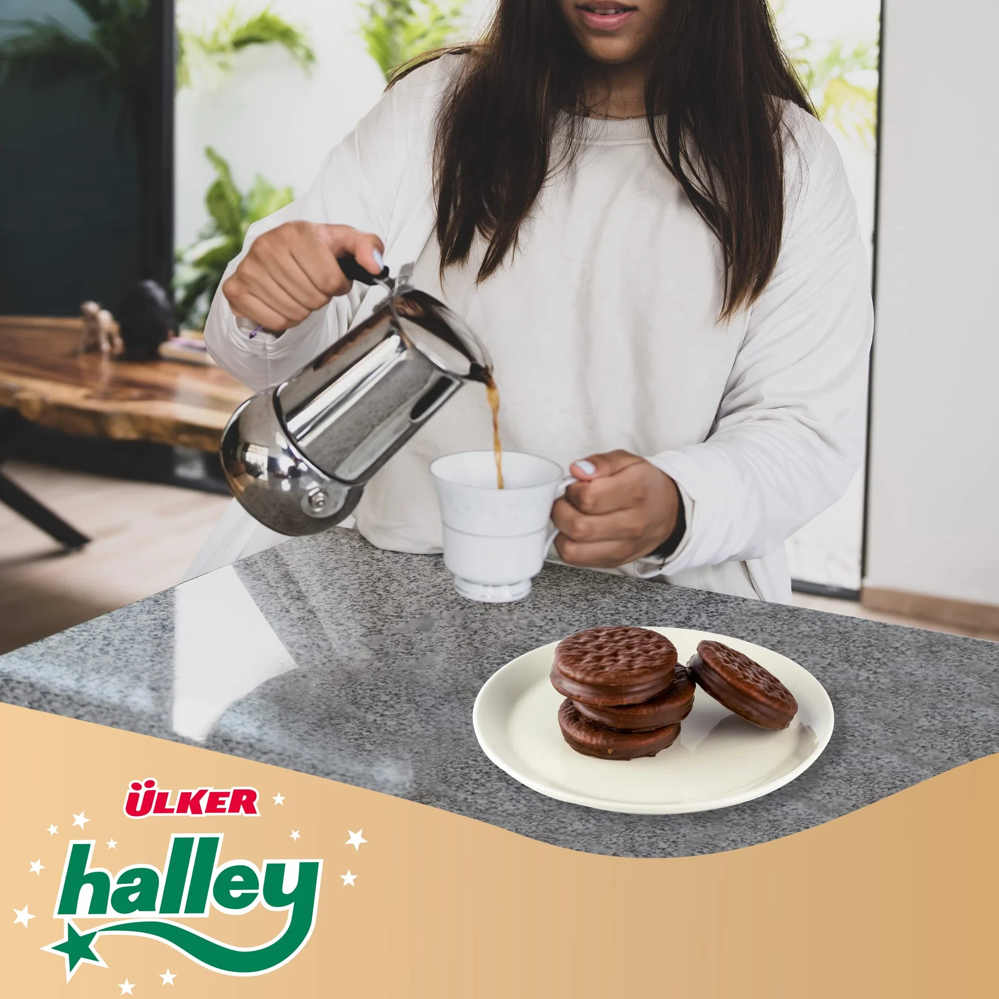 Ülker Halley Galletas Rellenas de Malvavisco Cubiertas de Chocolate con Leche - Ideal como Pastas de Té y Merienda Niños - Snacks Dulces Fáciles de Llevar en la Bolsa de Merienda – Pack de 10 x 30 g