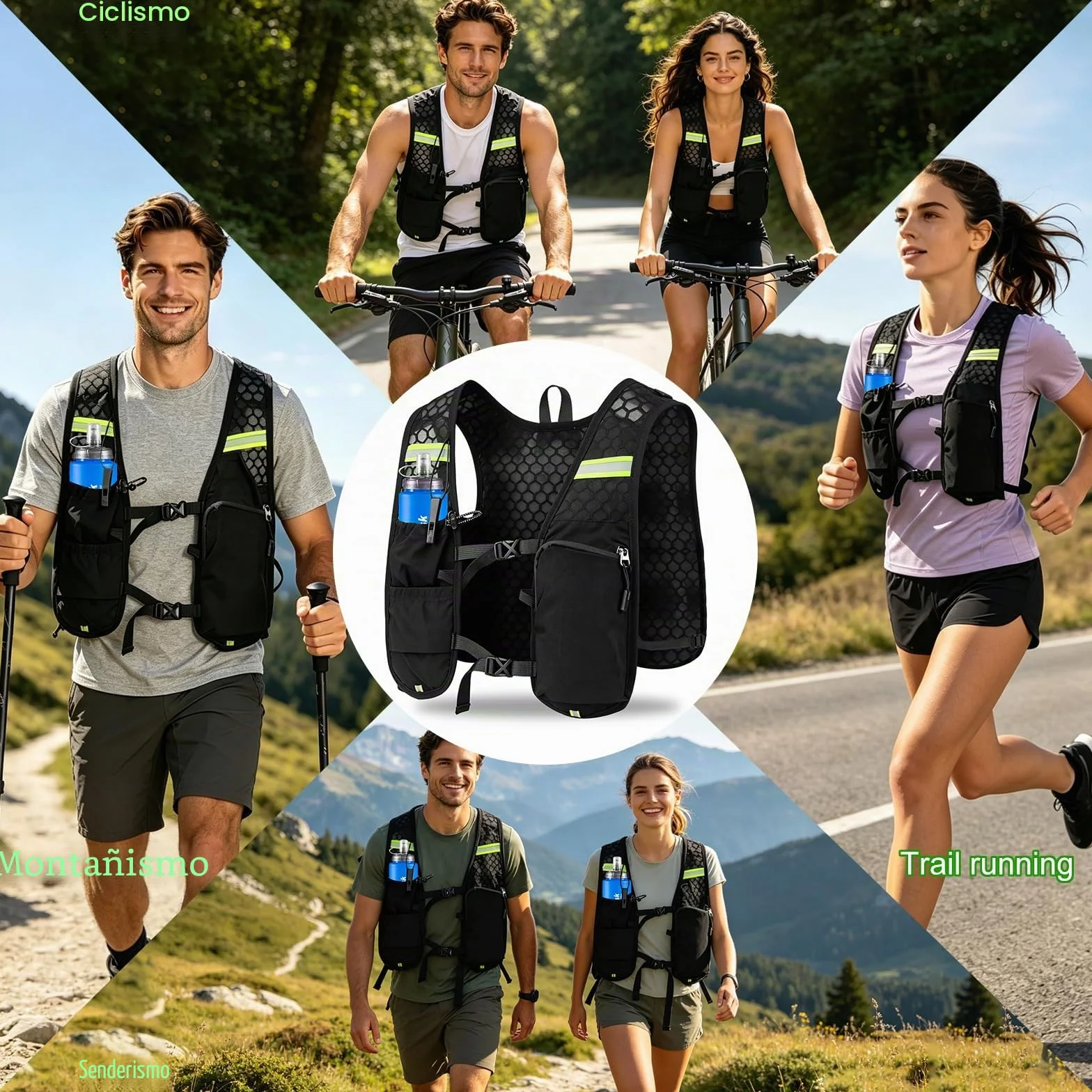 Chaleco para Correr Ligero Transpirable con Bolsa 500ml - Mochila Hidratación para Trail Marathoner