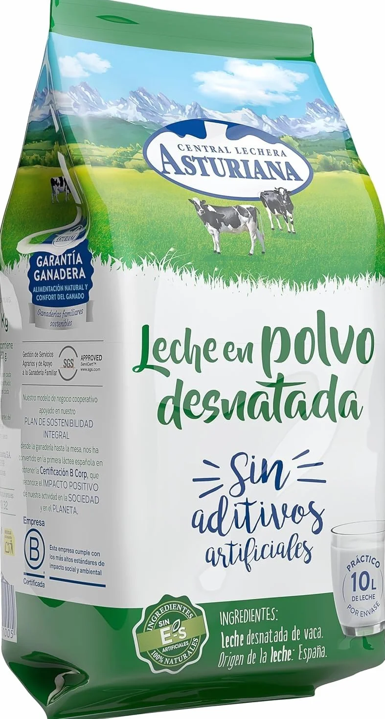 Central Lechera Asturiana Leche en Polvo Desnatada 1 kg Pack 2 Unidades