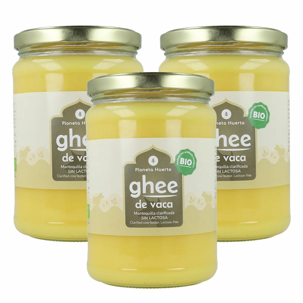 PLANETA HUERTO | Pack 3x Ghee mantequilla clarificada 500 g – Mantequilla Clarificada BIO Sin Lactosa ni Caseína, Ideal para Cocinar, Dieta Keto, Paleo y Ayurveda, Sabor Suave y Textura Cremosa
