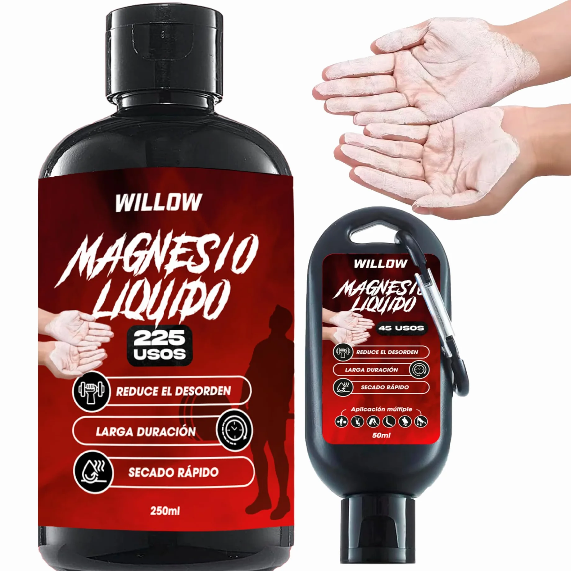 Willow Magnesio Líquido 250ML + 50ML Tiza Líquida Agarre Crossfit Calistenia