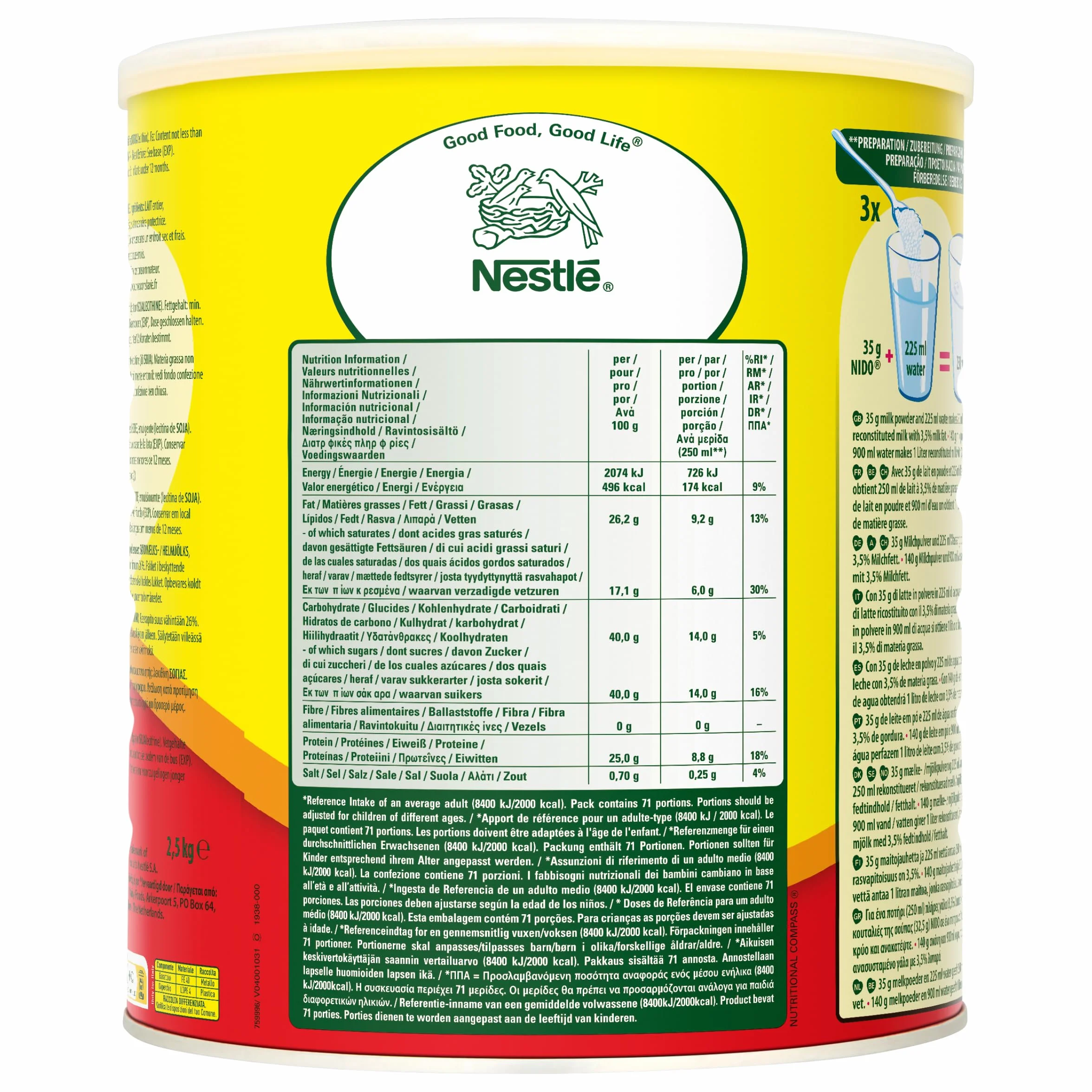 Nido Leche en Polvo Crema Instantánea 2,5 kg