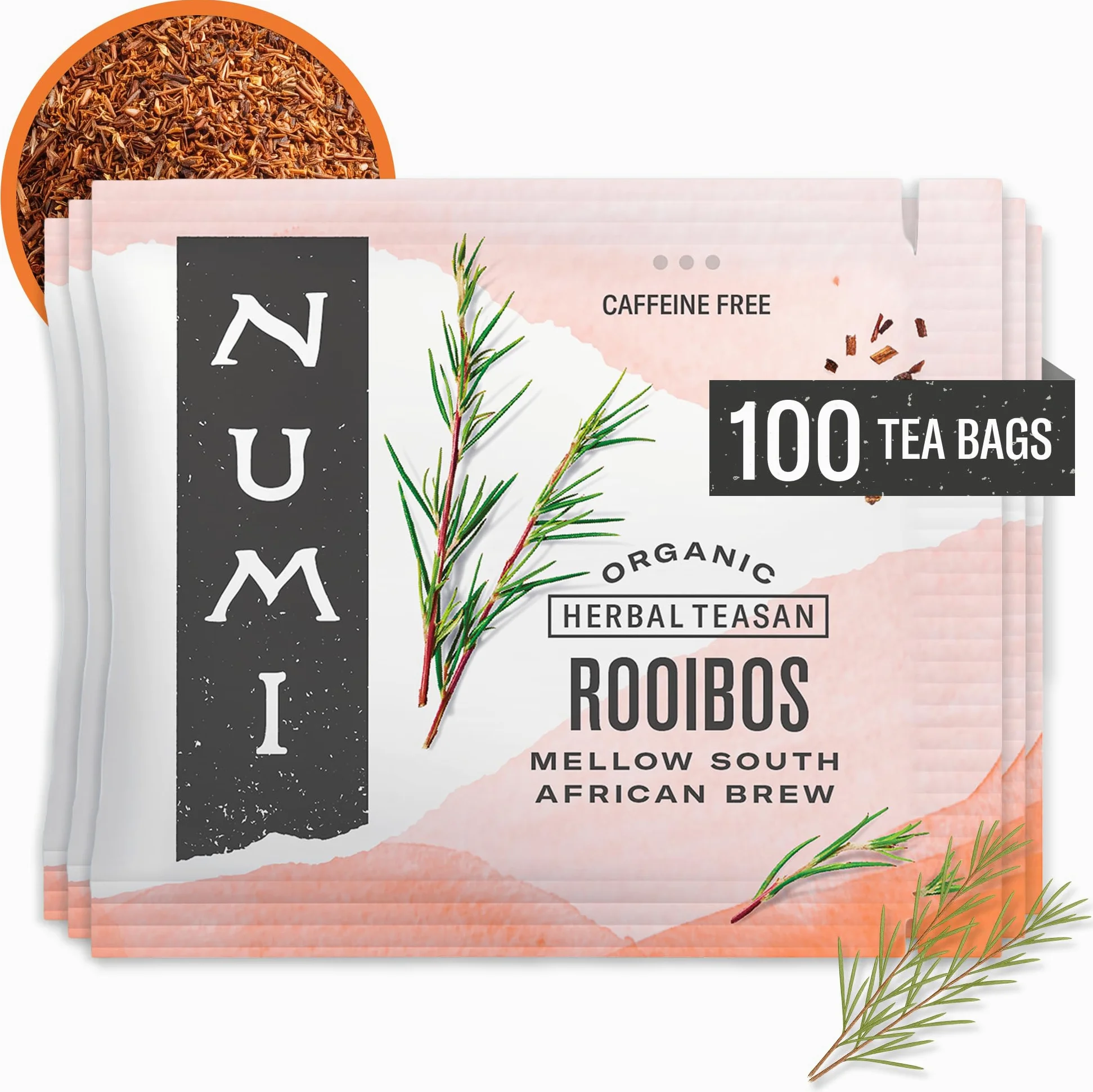 Numi Organic Tea, Rooibos, Caffeine Free Herbal Teasan, 100 Count non-GMO Bulk Tea Bags