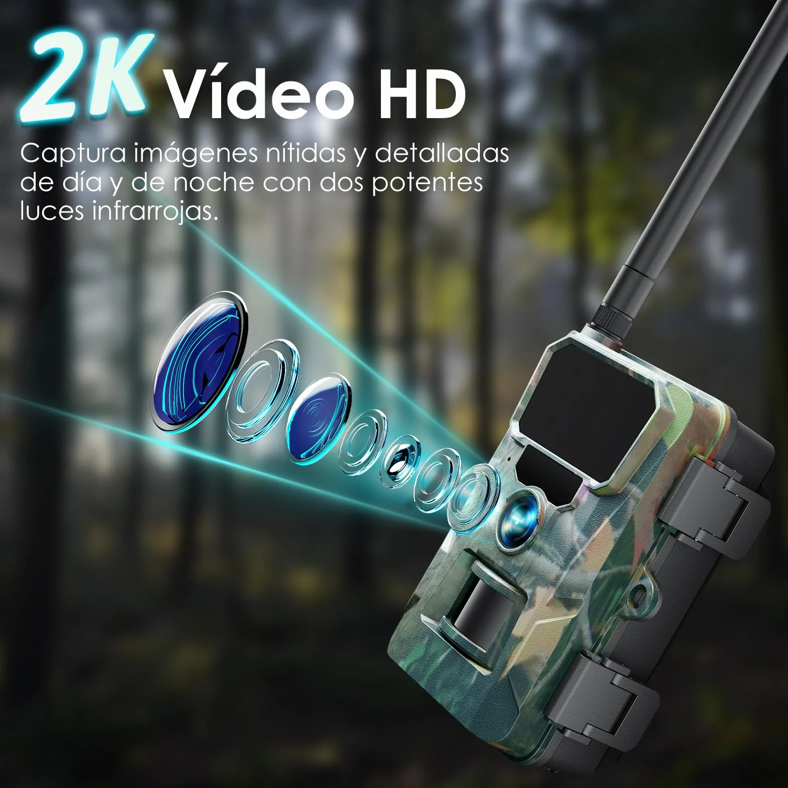WOLFANG Cámara de Caza 4G 48MP 2K HD Nocturna 850 NM LED IR IP66 WT07