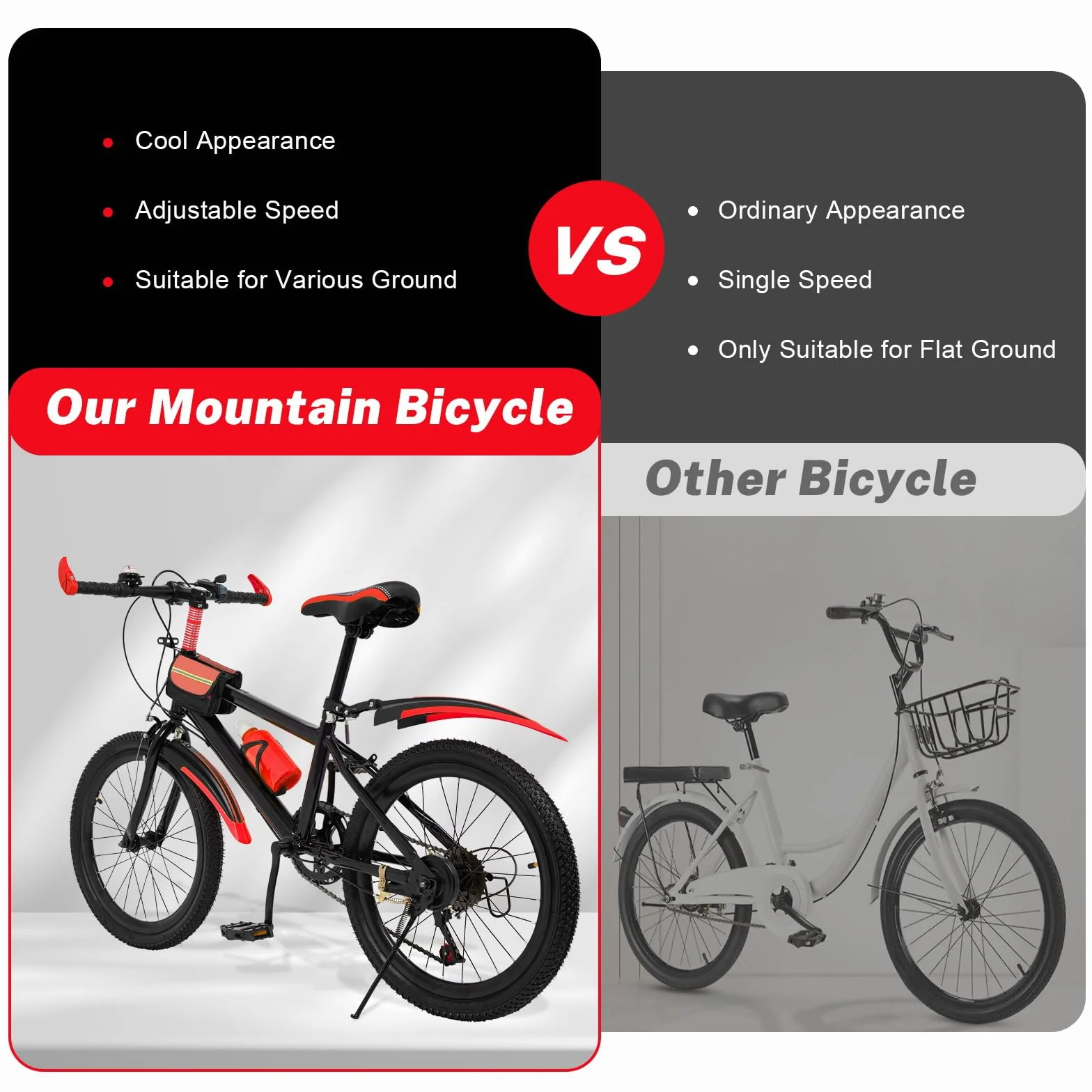 Bicicleta de montaña 20 pulgadas 7 velocidades frenos de disco marco de acero para niños 8-13 años