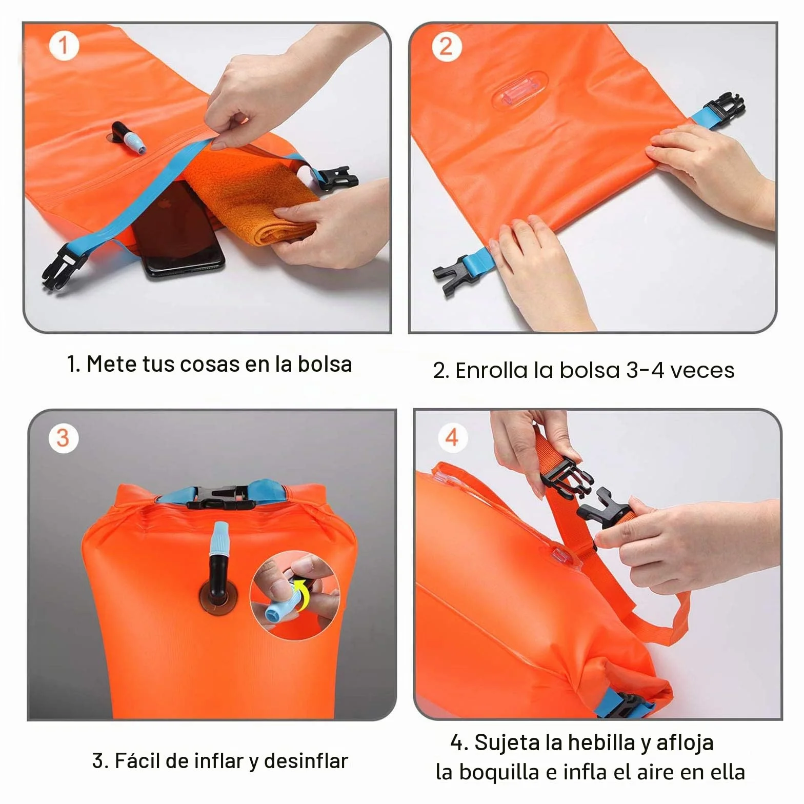 Boya de Natación 20L con Bolsa Estanca, Cinturón Ajustable Swim Buoy para Triatlón, Inflable Muy Visible