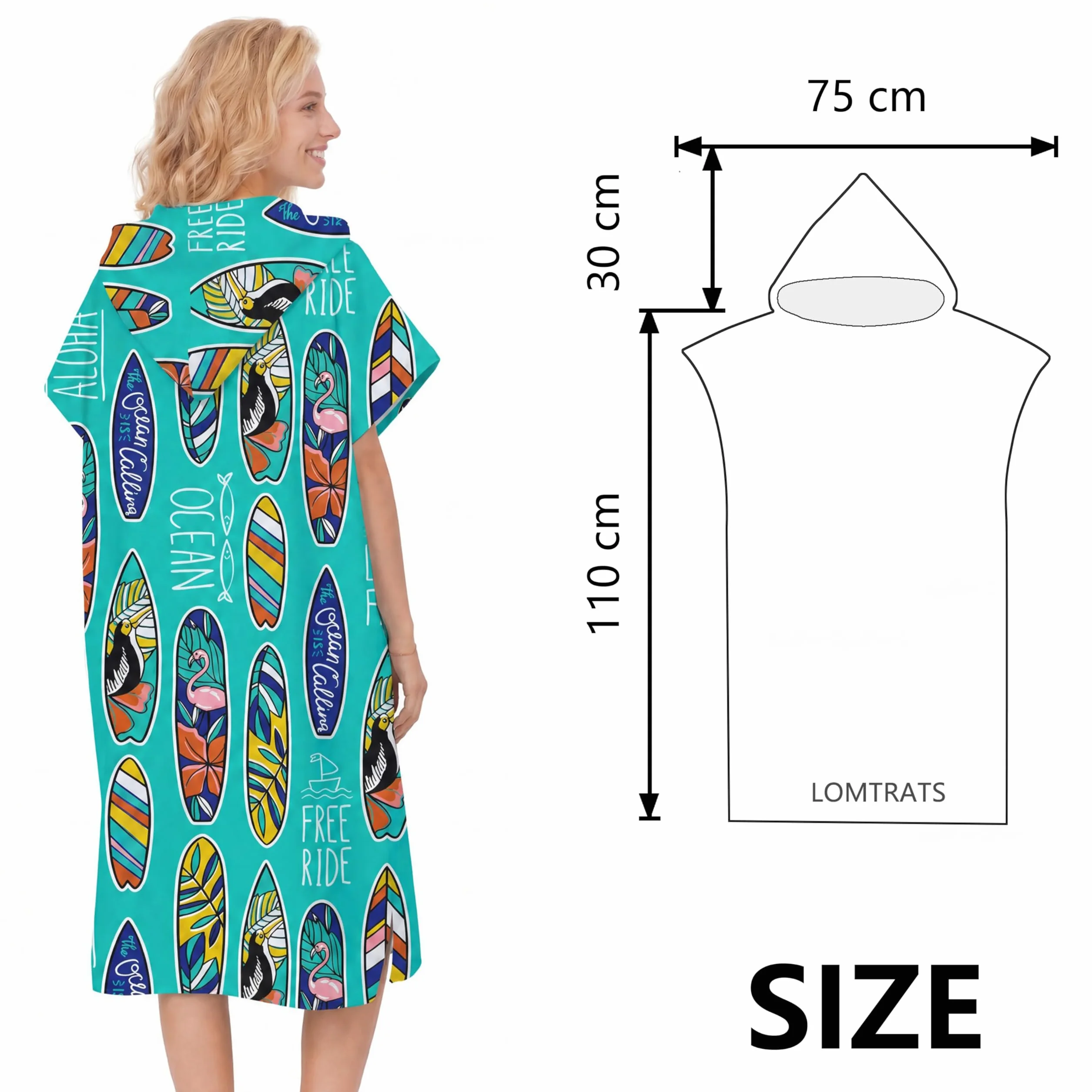 Toalla de Secado Rápido, Capa de Surf, Bata de Baño con Capucha y Bolsillos para Mujeres y Hombres, Natación, Playa (Adult-M)