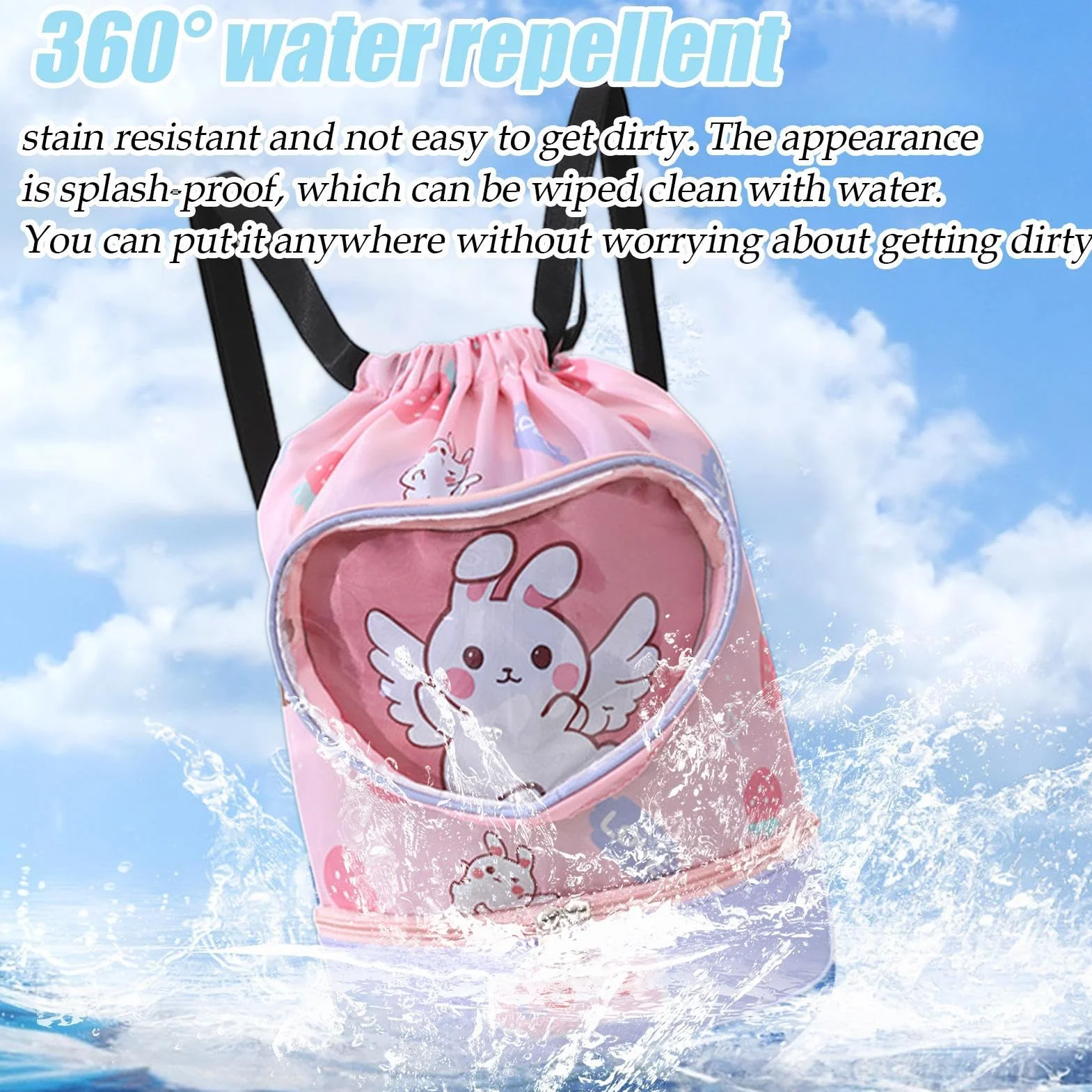 Genérico Kids Pool Bag Waterproof Cartoon Swim Backpack 14.17x11.81 Inches Lightweight Drawstring Dry Wet Separation Quick-Dry Multicolor