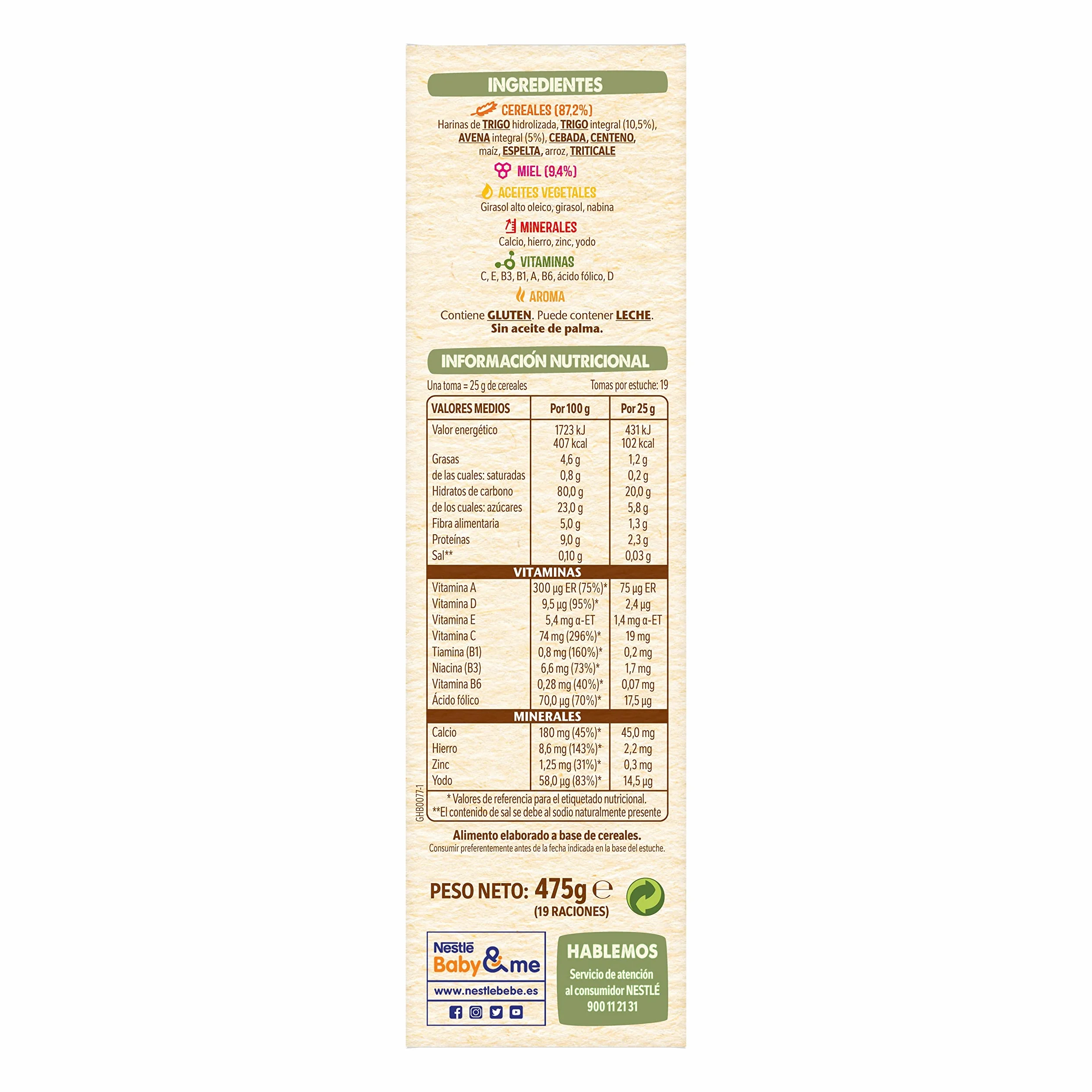 Nestle Papilla 8 Cereales con Miel, 6 Paquetes de 475g (Total 2.85 Kg)