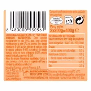 Hacendado Salchichas cocidas de pollo y pavo sabor ahumado 2 x 200 g Pack 2