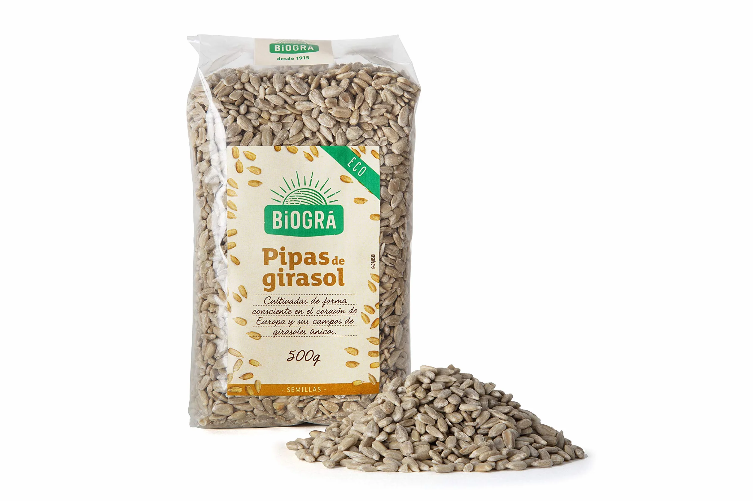 BIOGRÁ - Pipas Peladas de Girasol, Apto para Veganos, Perfecto para su Uso con Muesli, Ensaladas, pan, Pasteles, Platos de Arroz o Verduras, de Agricultura Ecológica 500g