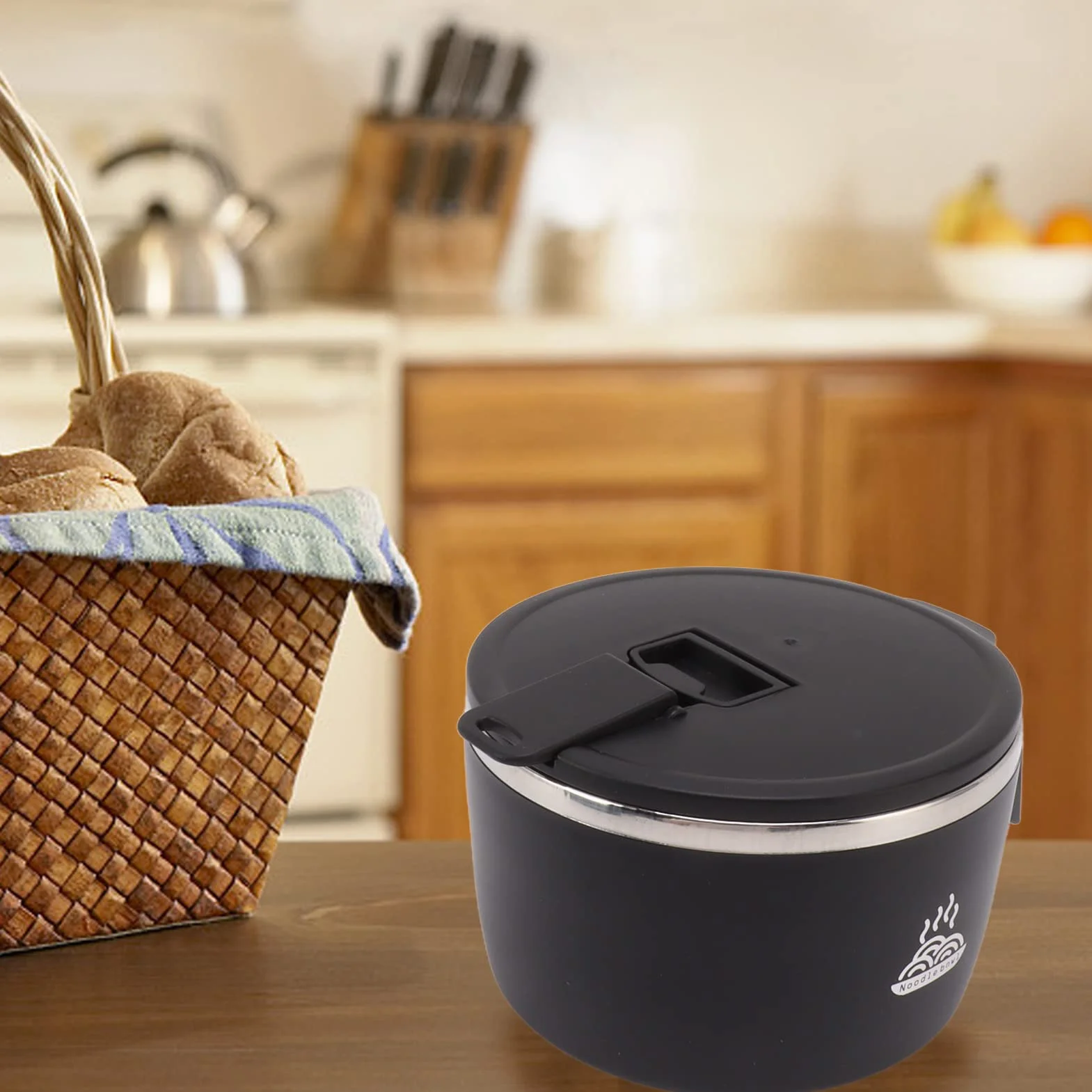 gernie Tazón de Fideos Instantáneos, Tazón de Ramen Instantáneo de Acero Inoxidable de 900 Ml con Tapa y Soporte para Teléfono Tazón de Sopa de Fideos Instantáneos, Cocina de Fideos