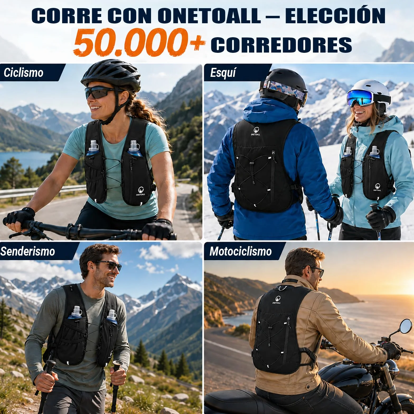 Chaleco Hidratacion Trail Running para Hombre Mujer con 2× Soft Flask 500ml y Luz LED Recargable Ultraligero