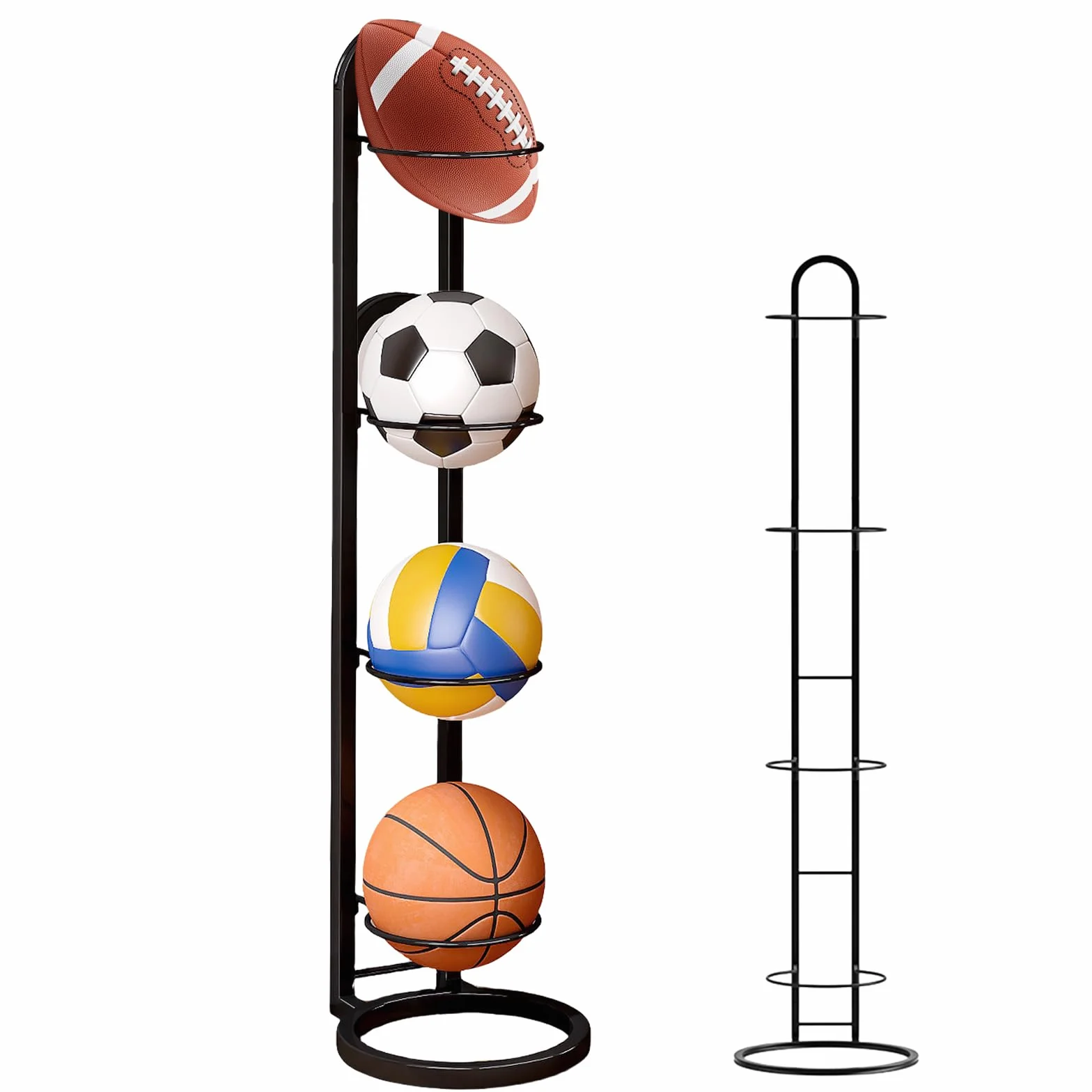Estantería de 4 niveles para balones, soporte metálico para baloncesto, fútbol y voleibol