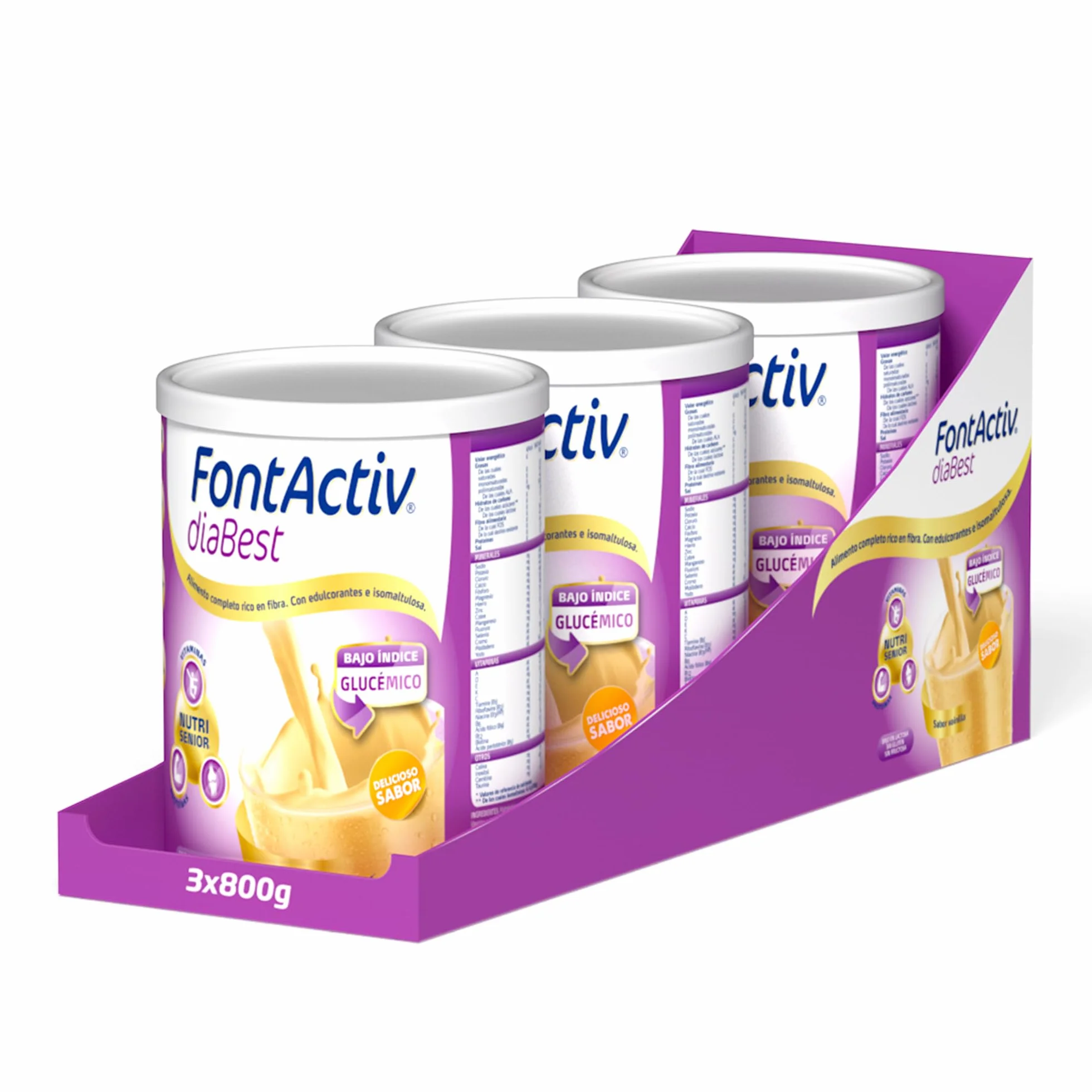 FontActiv diaBest Vainilla 3PACK Suplemento Nutricional con Fibra de Bajo Índice Glucémico