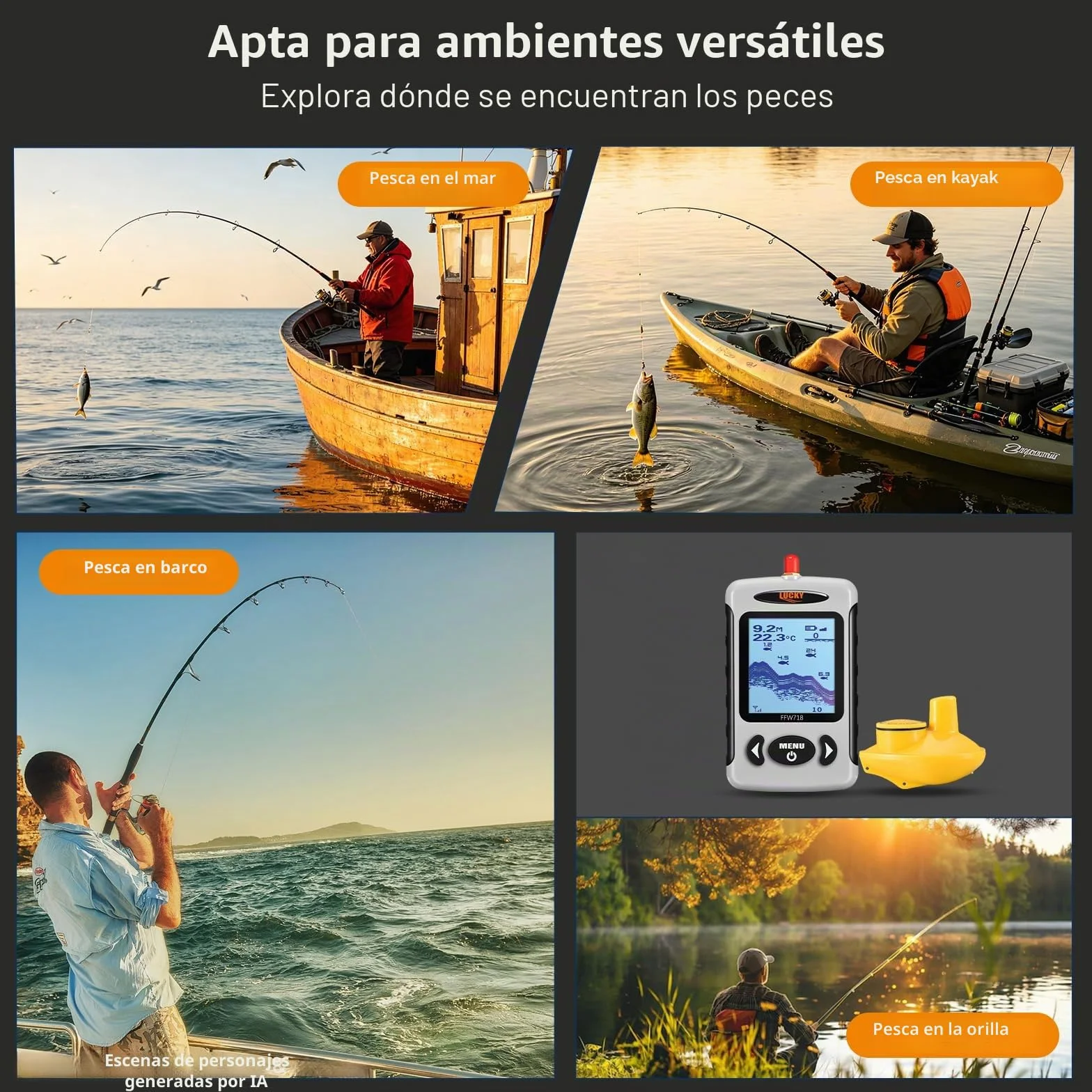 LUCKY Sonda de Pesca Inalámbrica con Indicador de Profundidad y Pantalla LCD FFW718
