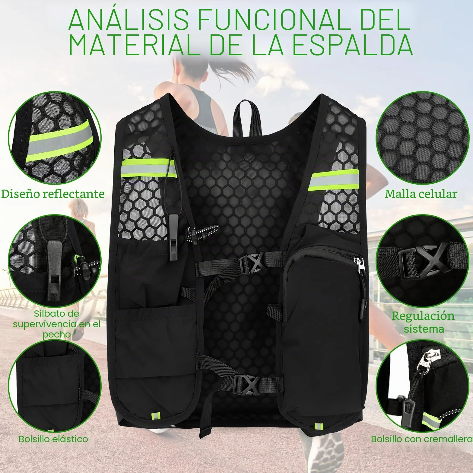 Chaleco para Correr Ligero Transpirable con Bolsa 500ml - Mochila Hidratación para Trail Marathoner