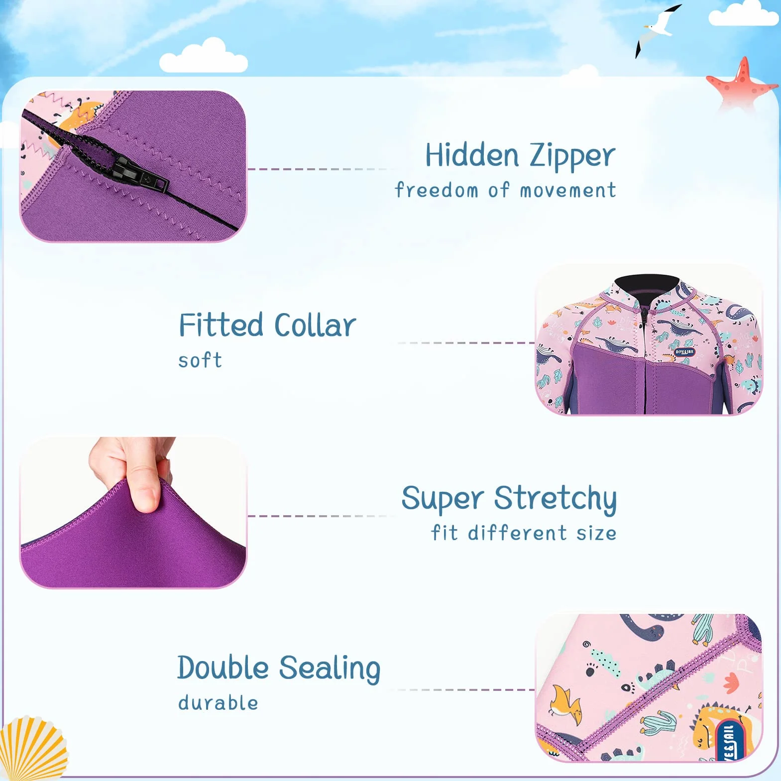 Traje de neopreno infantil 3 mm manga larga cremallera trasera para niños niñas nadar bucear surf