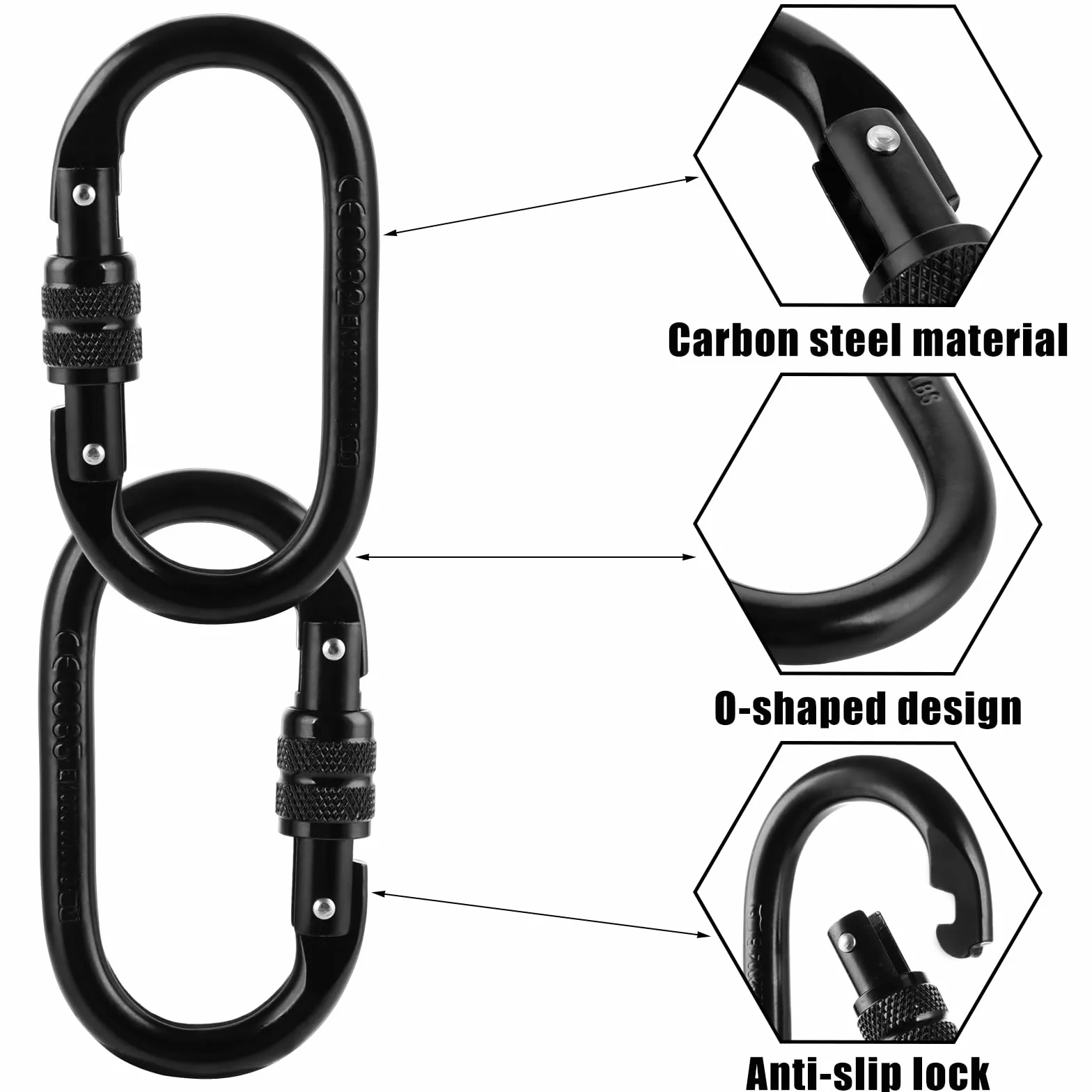 Mosquetones Grandes 25KN 11cm Acero Aleado Negro 4 Piezas