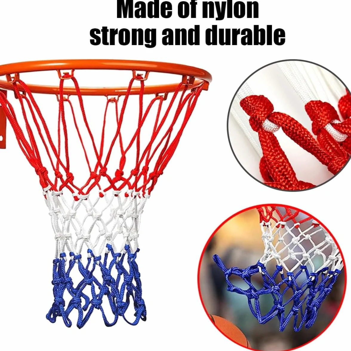 Red de Baloncesto Profesional de Nailon Tricolor 50 cm, 2 Piezas Accesorios Deportes