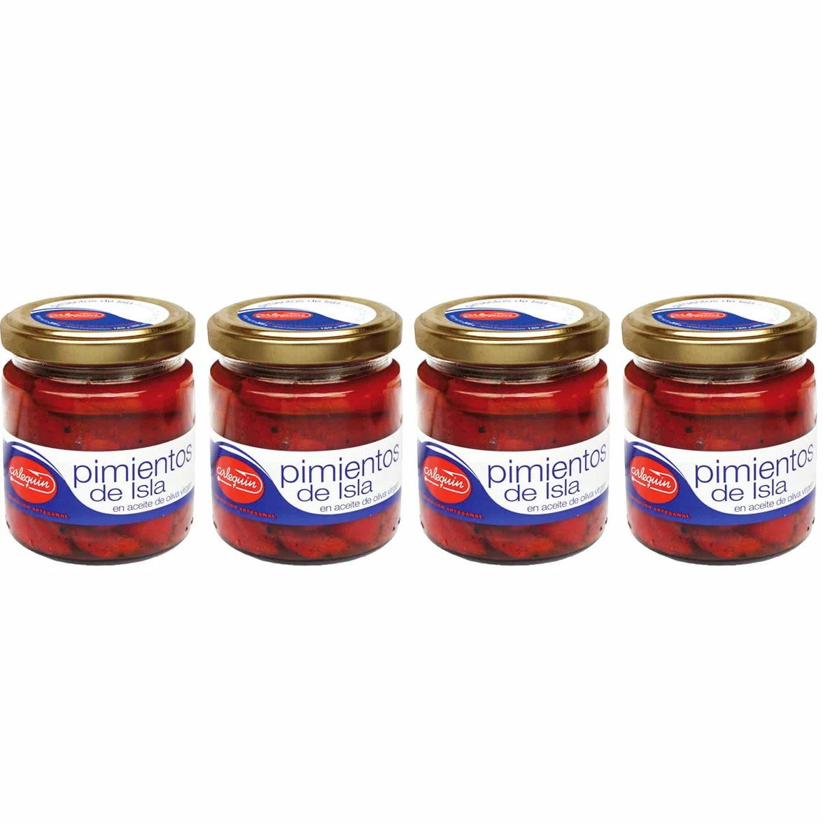 ARLEQUIN Pimientos de Isla, Asados al Horno de Leña, Pack de 4 Tarros de 220 grs (880 grs)