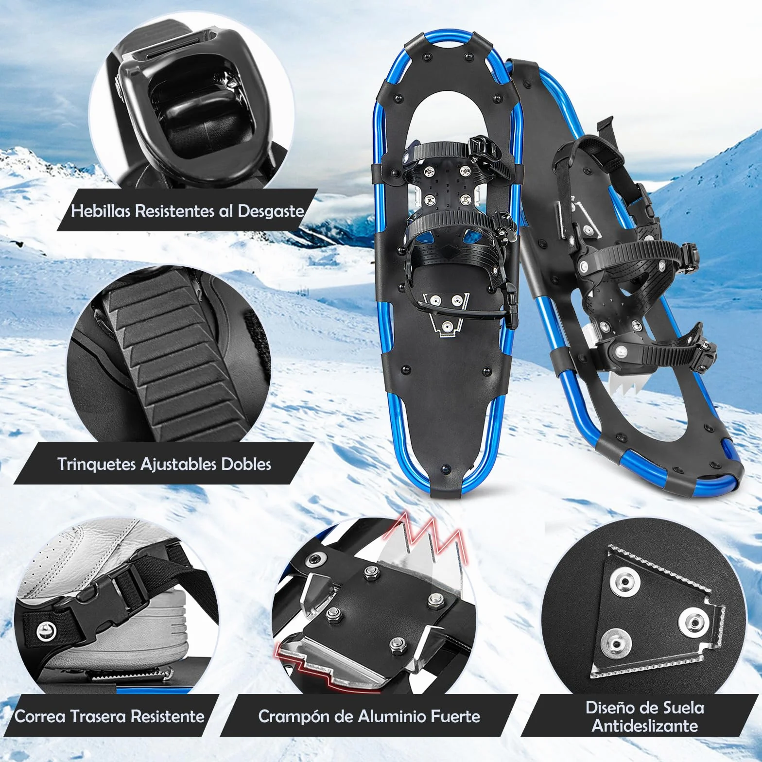 GYMAX Juego de Raquetas de Nieve 3en1 Aluminio 53/63/76 cm Bastones de Trekking Bolsa de Transporte