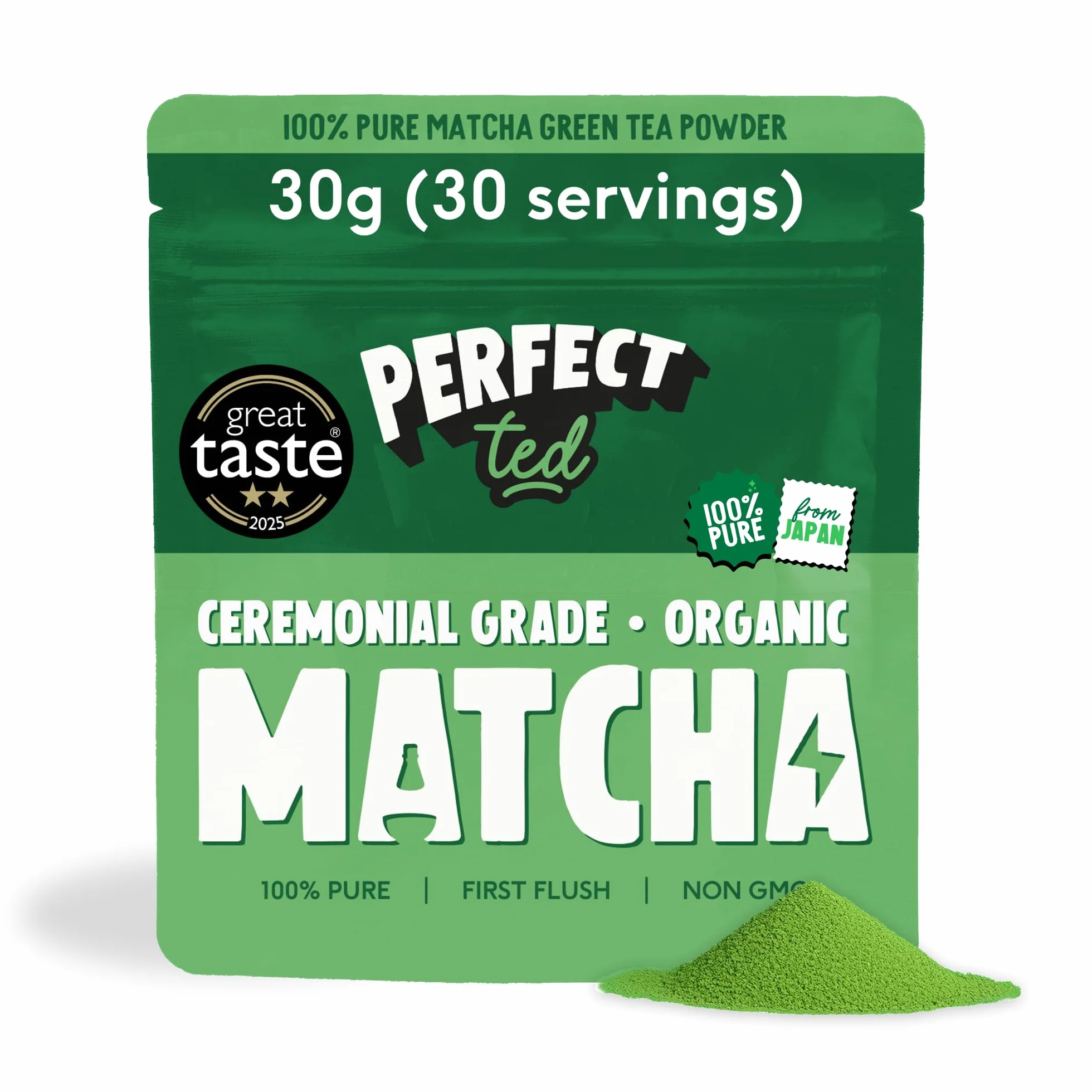 Perfect Ted | Orgánico Matcha 30g (30 Porciones) | Polvo para Latte de Té Matcha Ceremonial | Té Verde Japonés | Té Matcha en Polvo | Macha Tea | Matcha Fuel (30g, Orgánico)