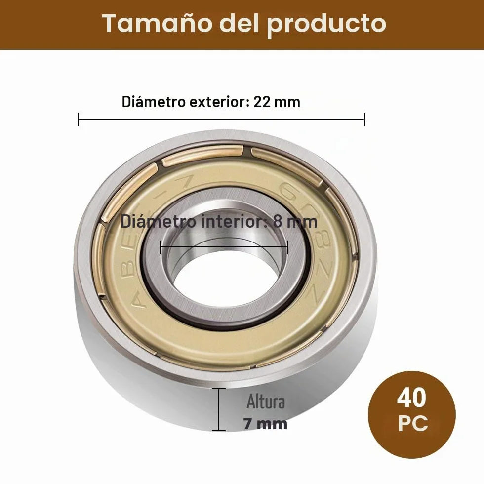 608ZZ Rodamientos de Bolas 8x22x7 mm Acero al Carbono Cojinetes para Monopatines Scooters Patines en línea